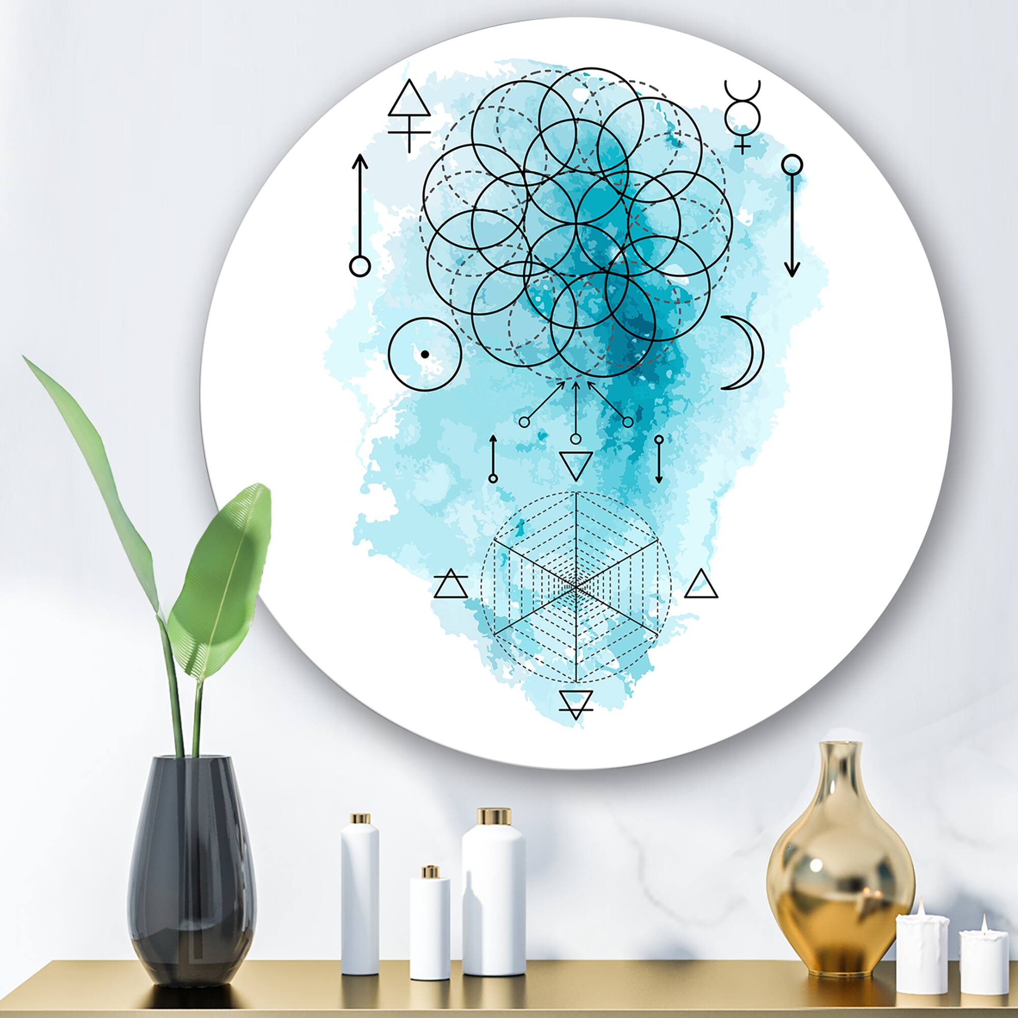 Designart - Symbol of Alchemy and Sacred Geometry I - Bohemian &#x26; Eclectic Metal Circle Wall Art