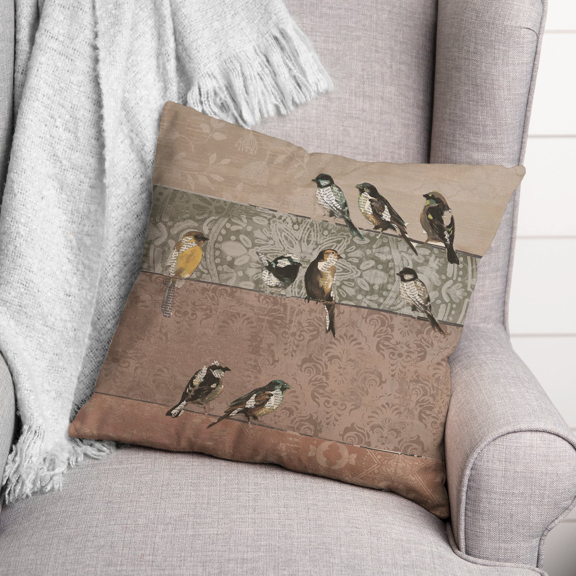 Collage Bird Patchwork 18" x 18" Throw Pillow