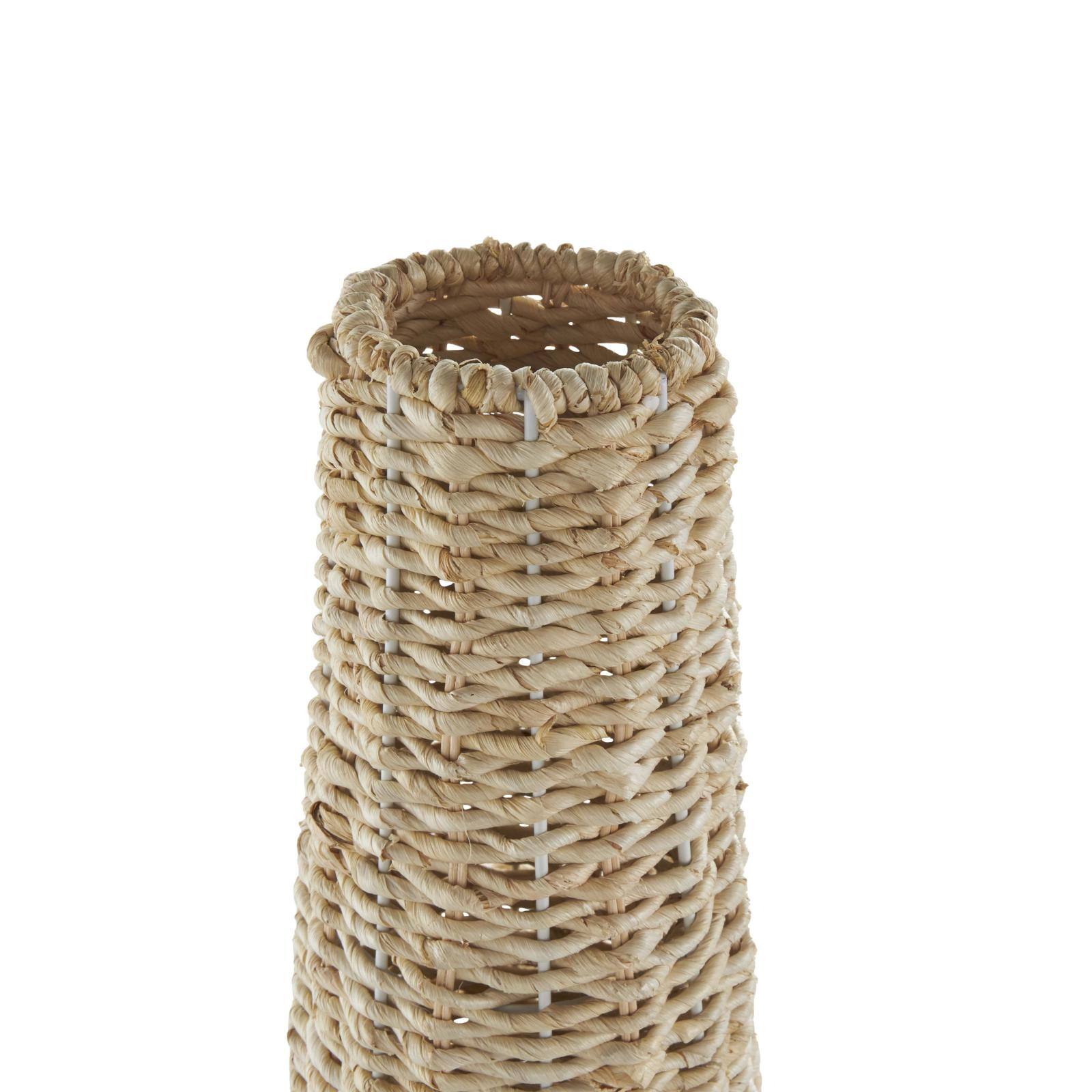 Light Brown Rattan Handmade Woven Vase with Beige Metal Base