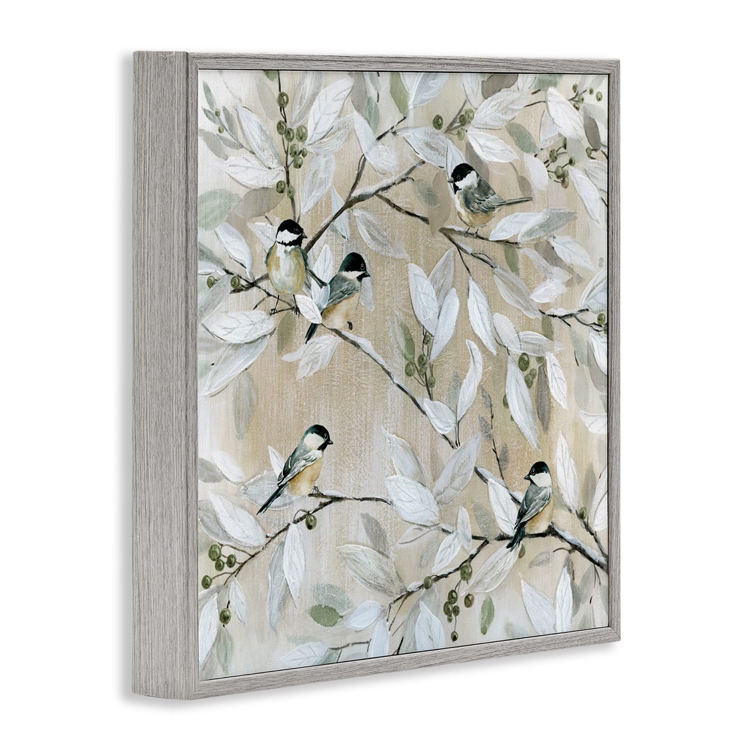 Stupell Industries Chickadee Birds on Branches Framed Giclee Art