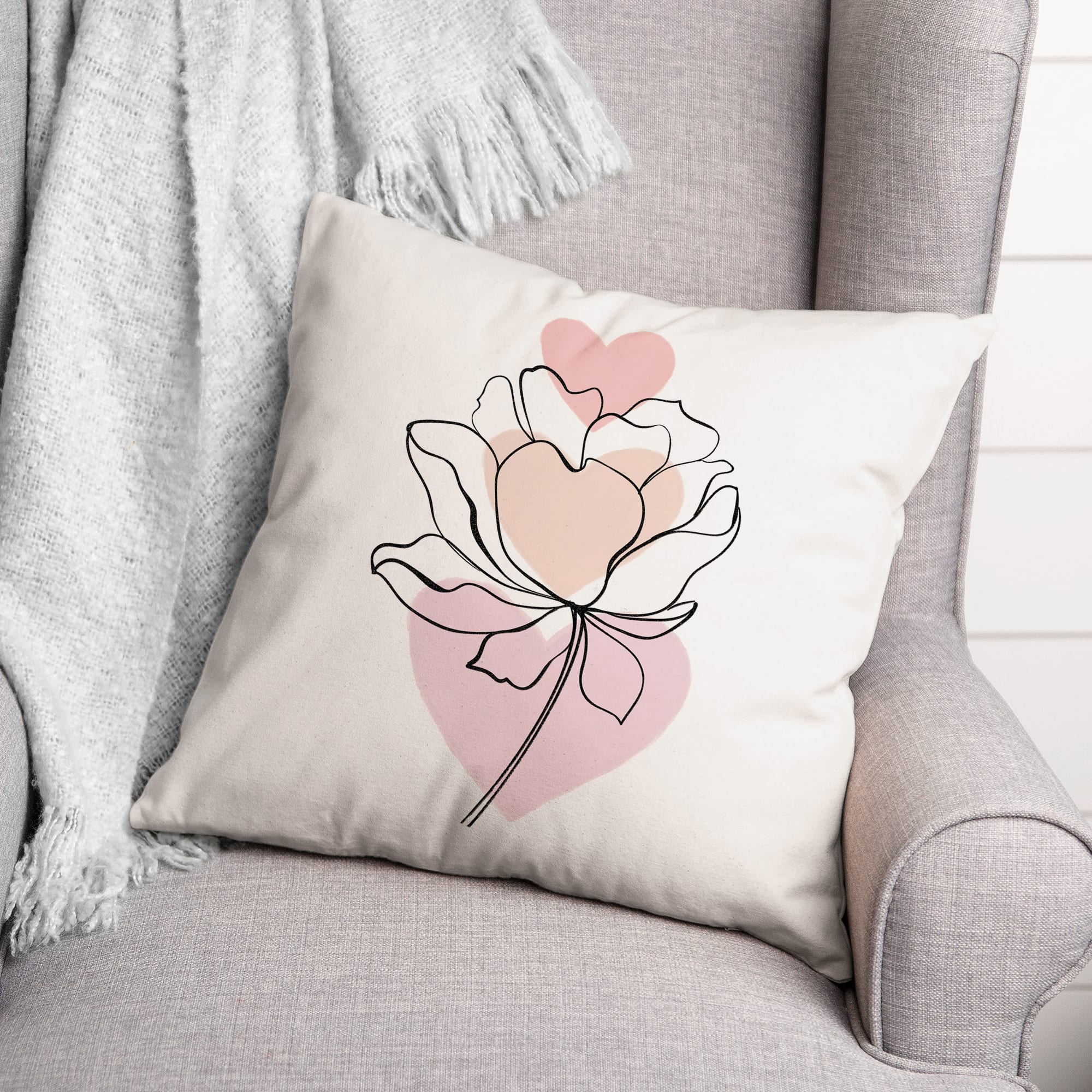 Flower Line Drawing Throw Pillow