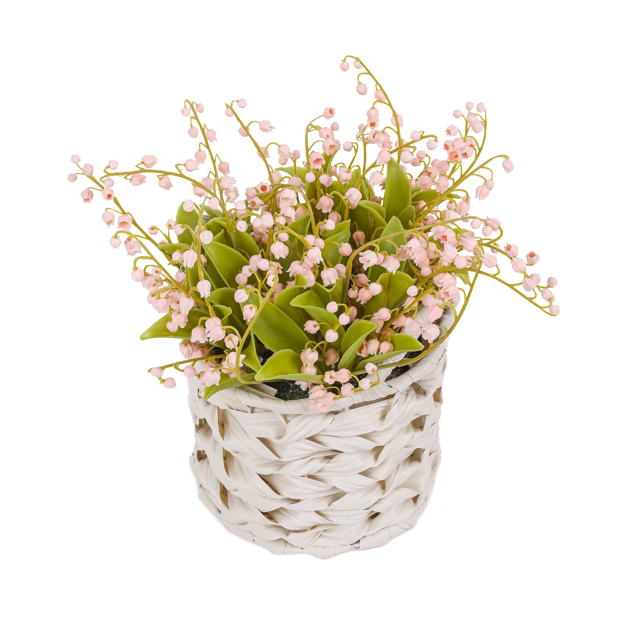 11" Lily-Of-The-Valley Flowers In White Basket