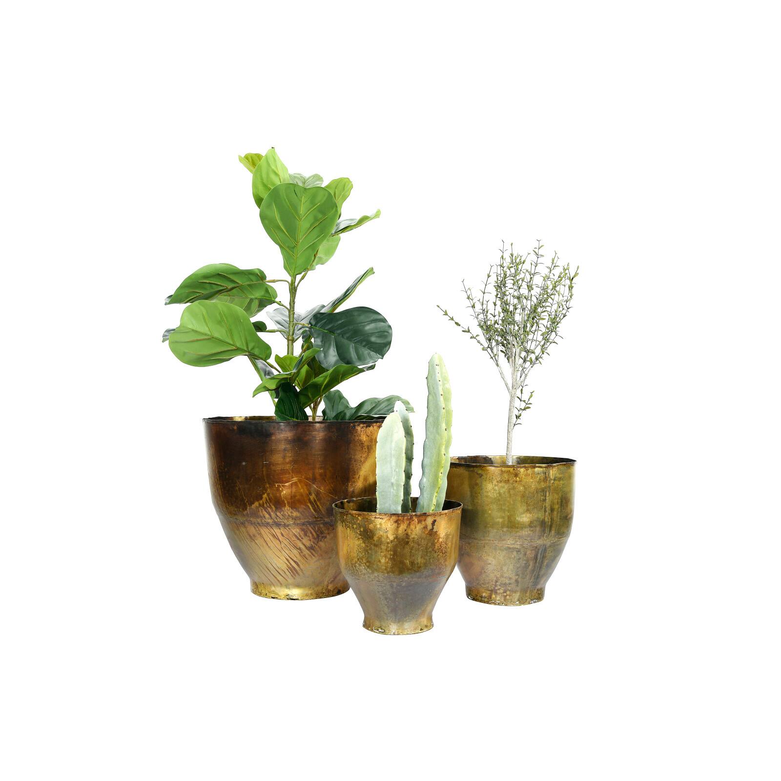 Antique Brass Finish Metal Planters Set, 3ct.
