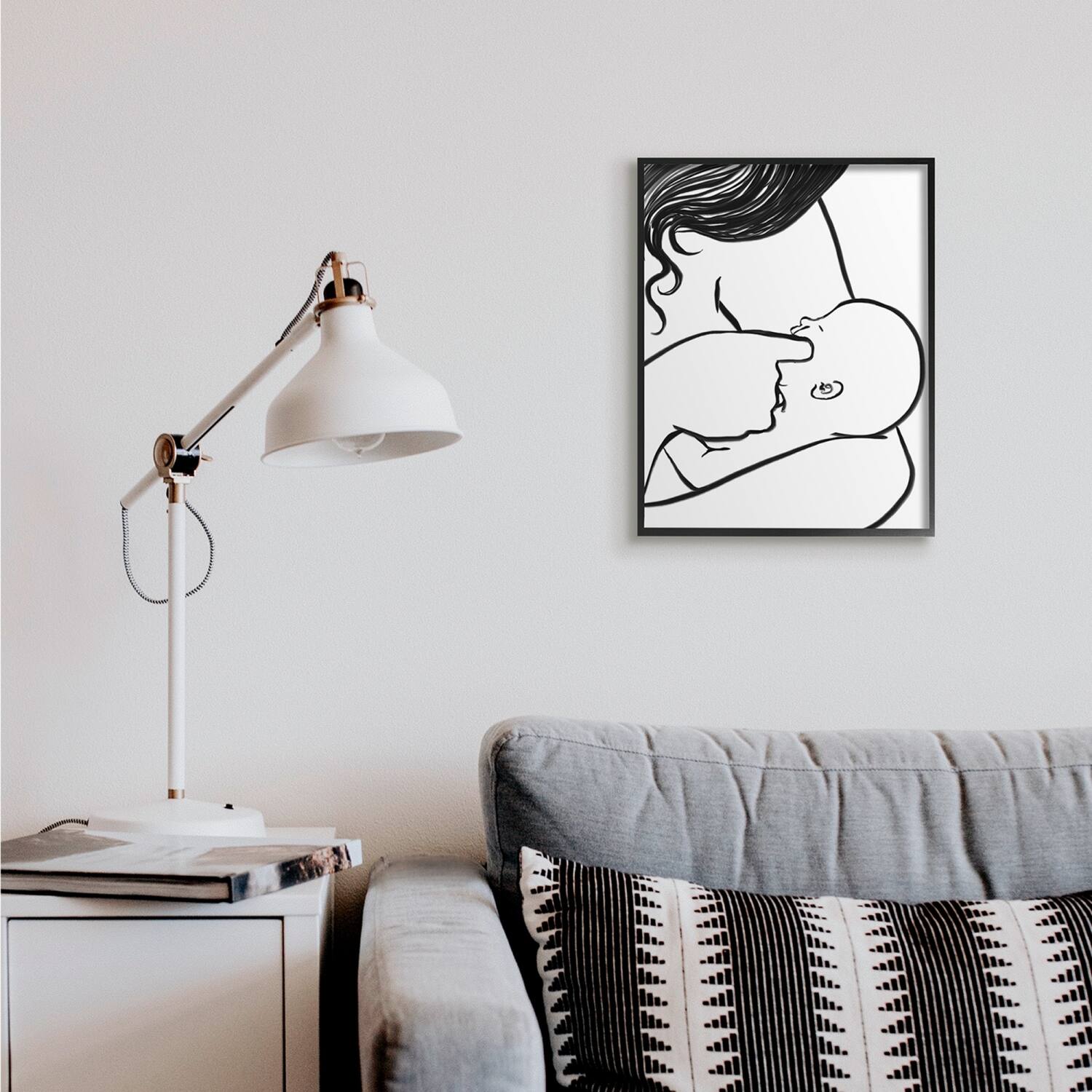 Stupell Industries Mother Nursing Child Portrait Minimal Black White Framed Giclee Art