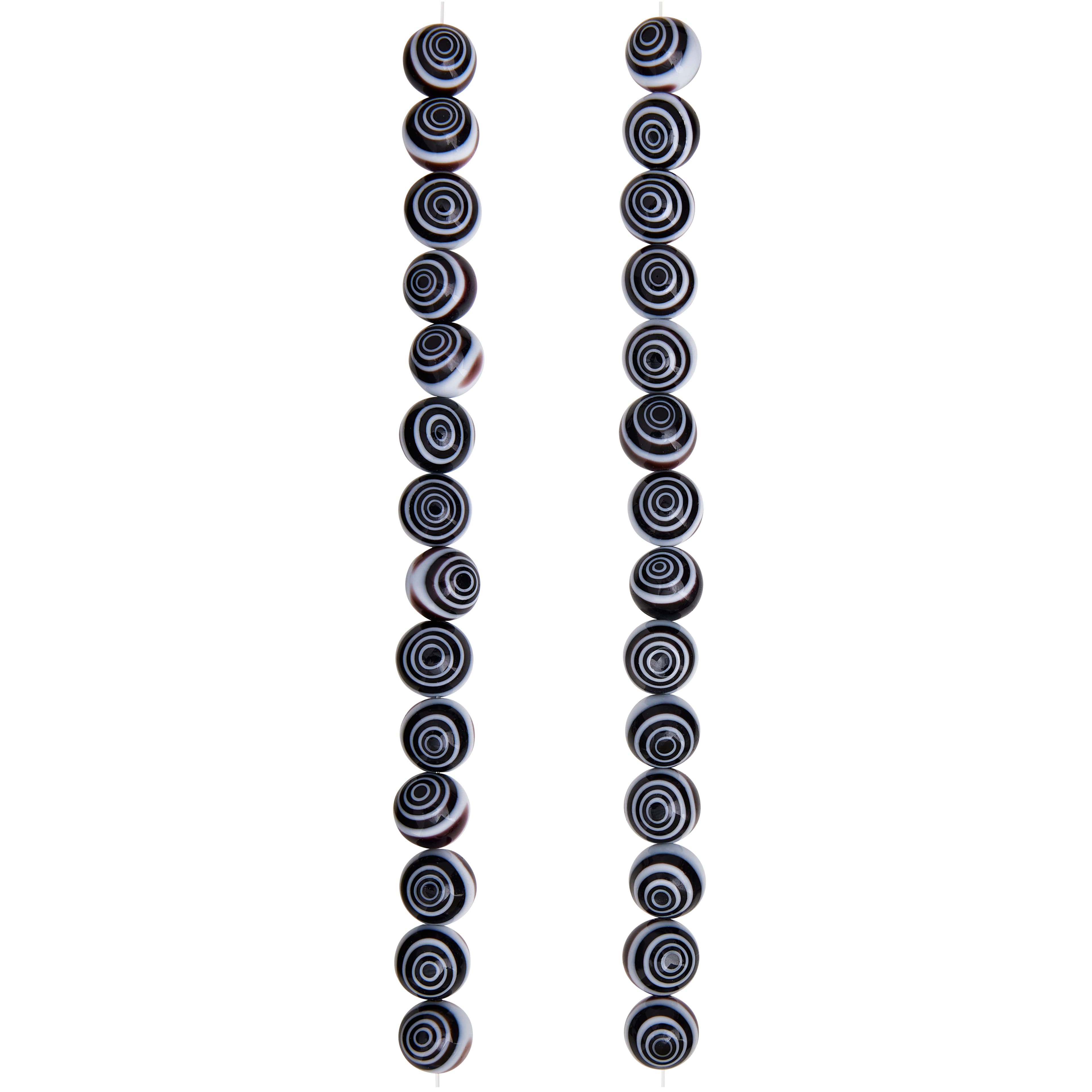 12 Pack: Black &#x26; White Eye-Dot Glass Round Beads, 10mm by Bead Landing&#x2122;