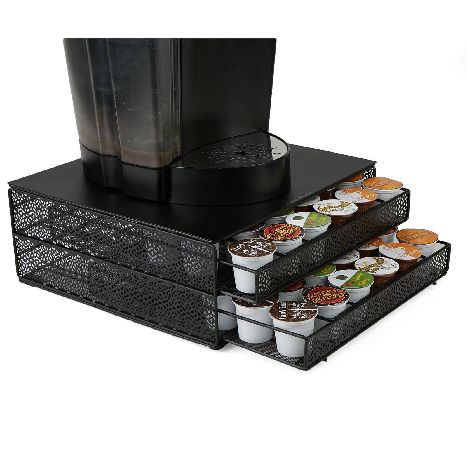 Mind Reader Flower Pattern Black 72 Capacity Double Coffee Pod Metal Mesh Storage Tray