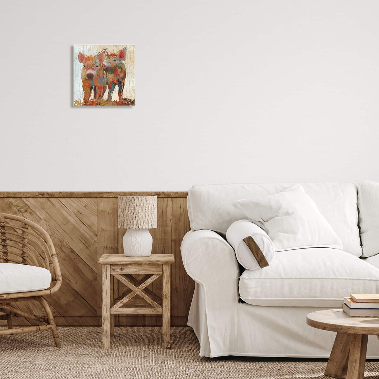 Stupell Industries Rustic Farm Pigs Abstract Contemporary Patchwork Pattern,12" x 12"