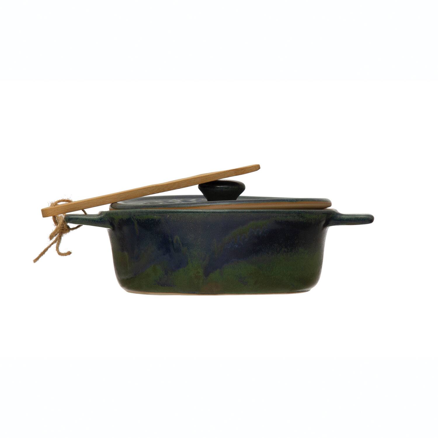 Hello Honey&#xAE; Blue Stoneware Brie Bakers with Bamboo Spreader, 2ct.