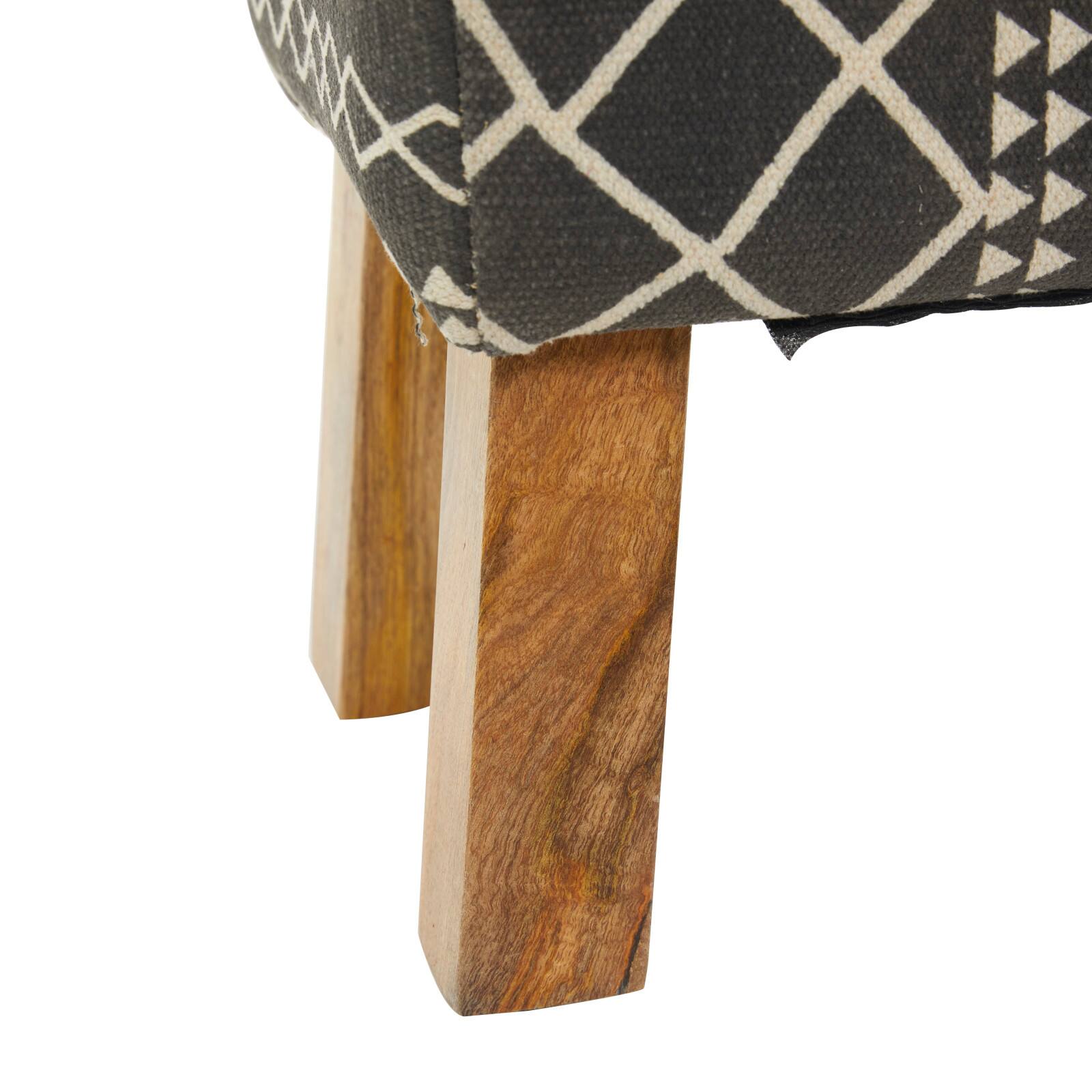 33&#x22; Black Wood Tribal Bench with Wood Legs