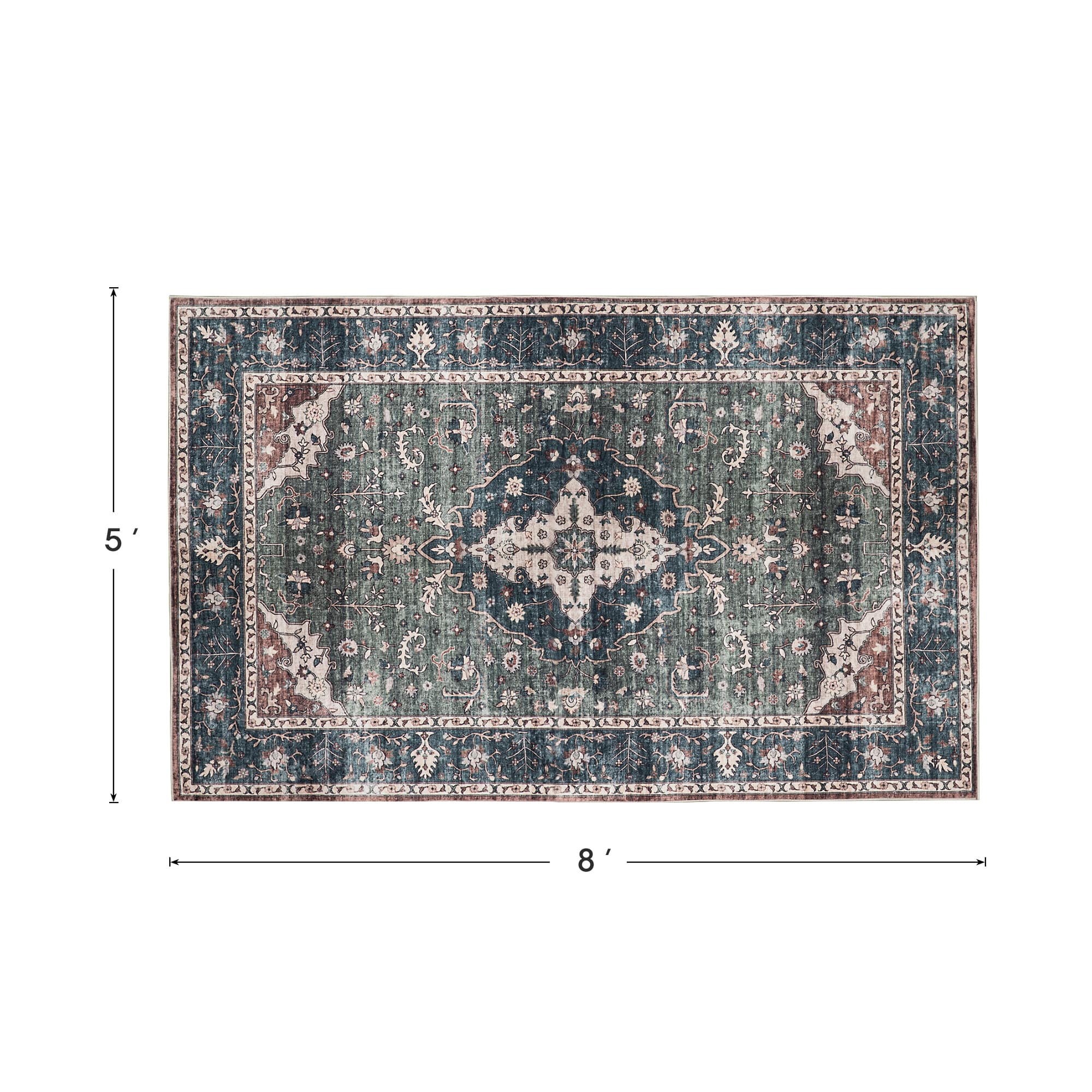 Glitzhome&#xAE; 5ft. x 8ft. Green &#x26; Tan Oriental Area Rug