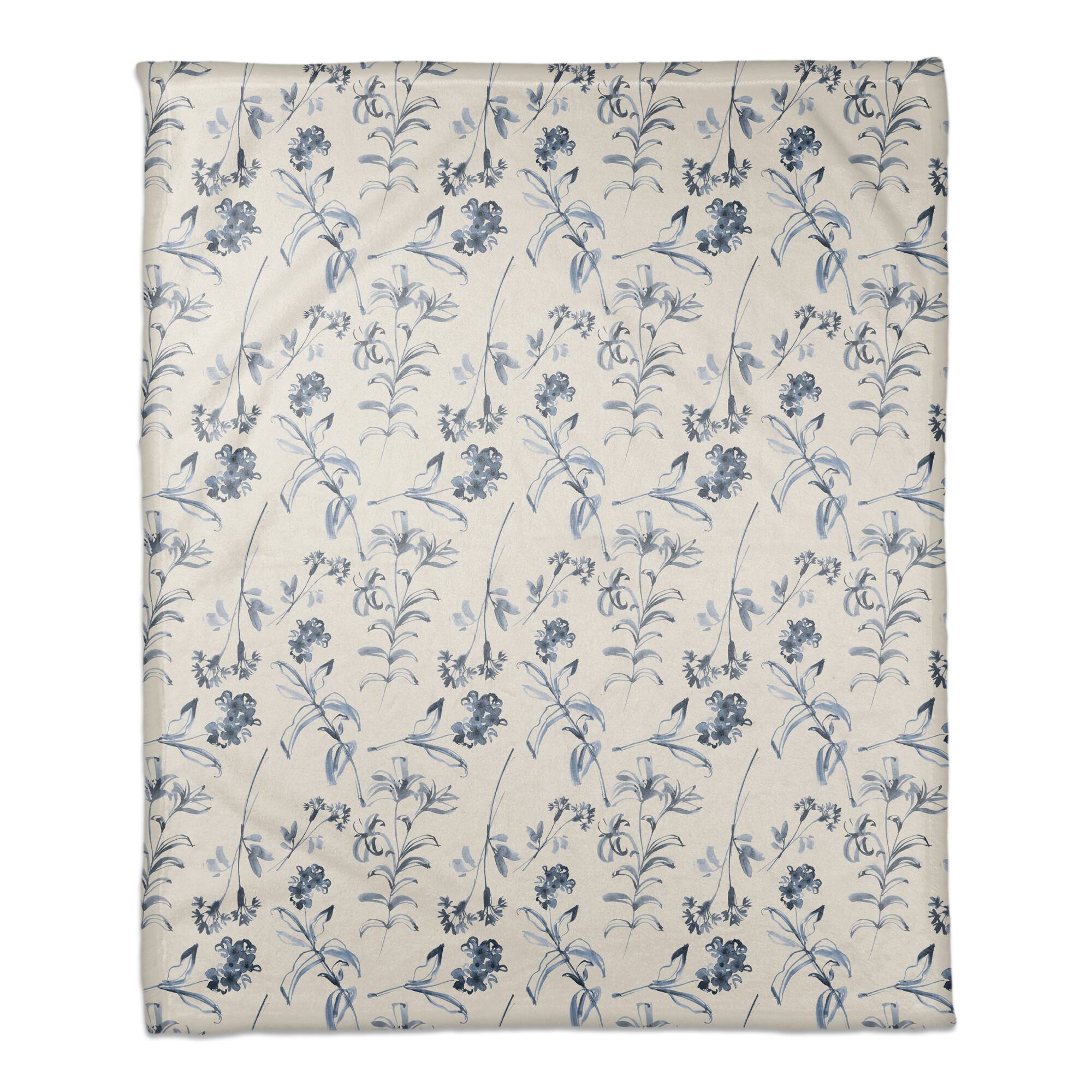 Blue Floral Pattern 50" x 60" Coral Fleece Blanket