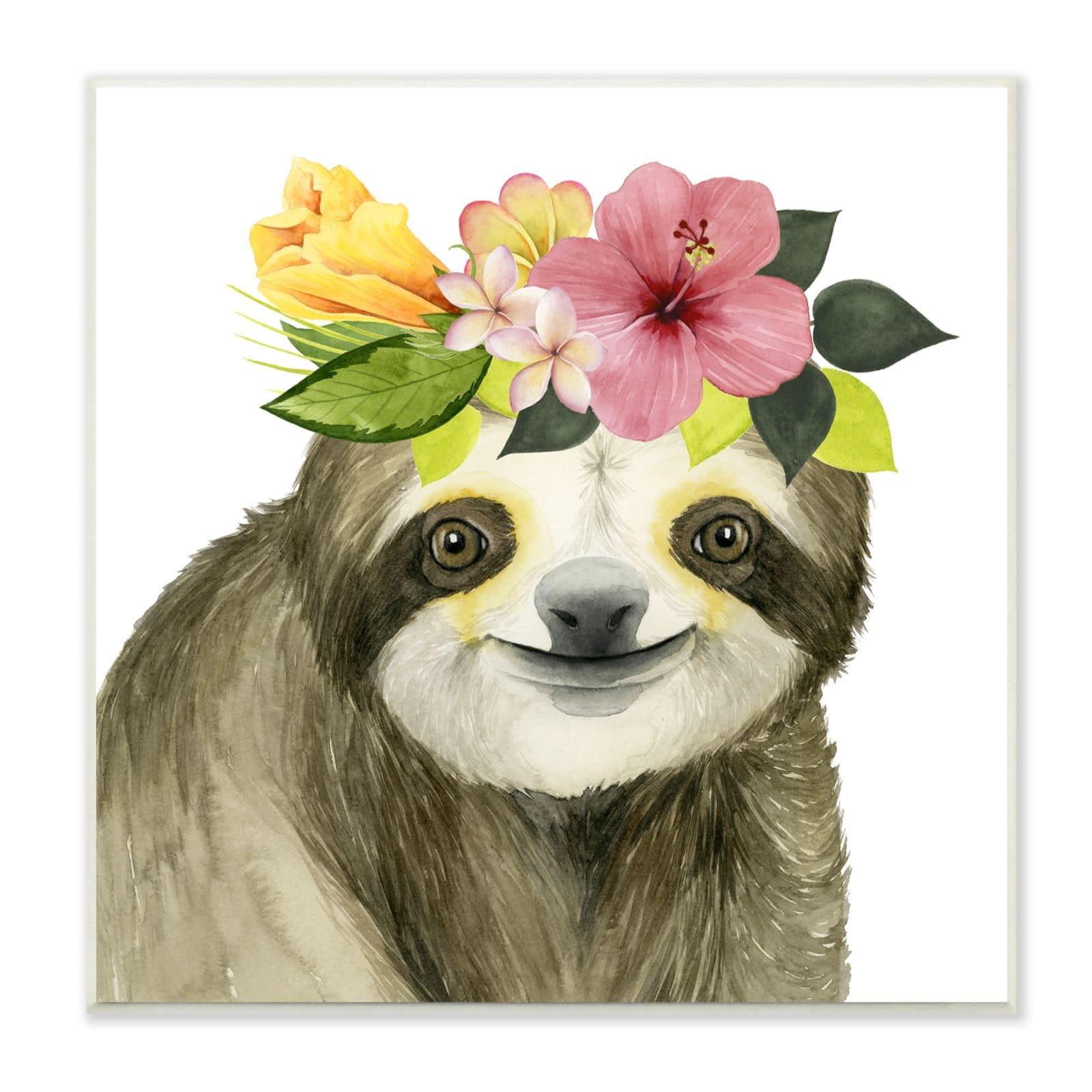 Stupell Industries Coachella Ready Sloth in Flower Crown Wood Wall Plaque