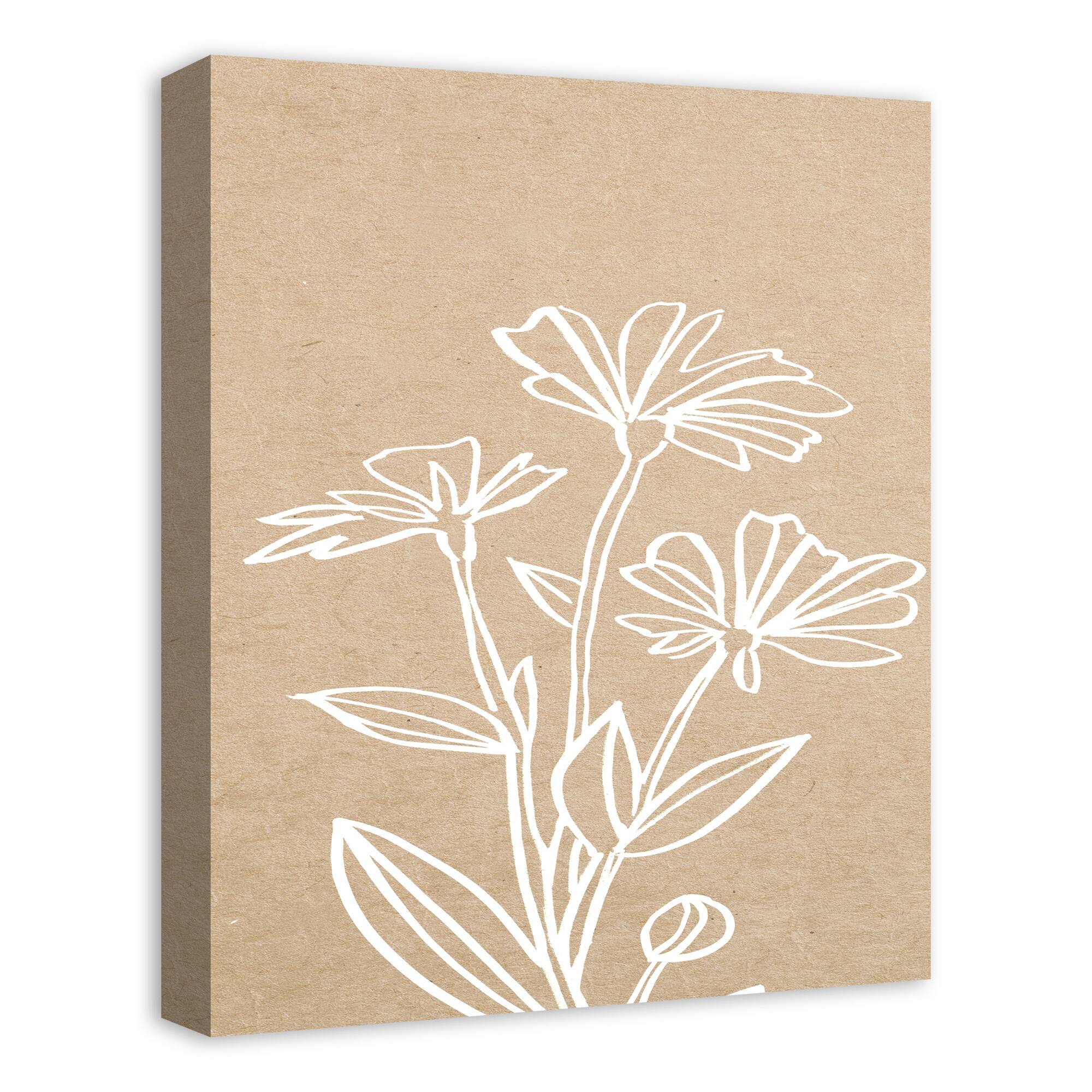 White Flowers On Neutral 16" x 20" Canvas Wall Art