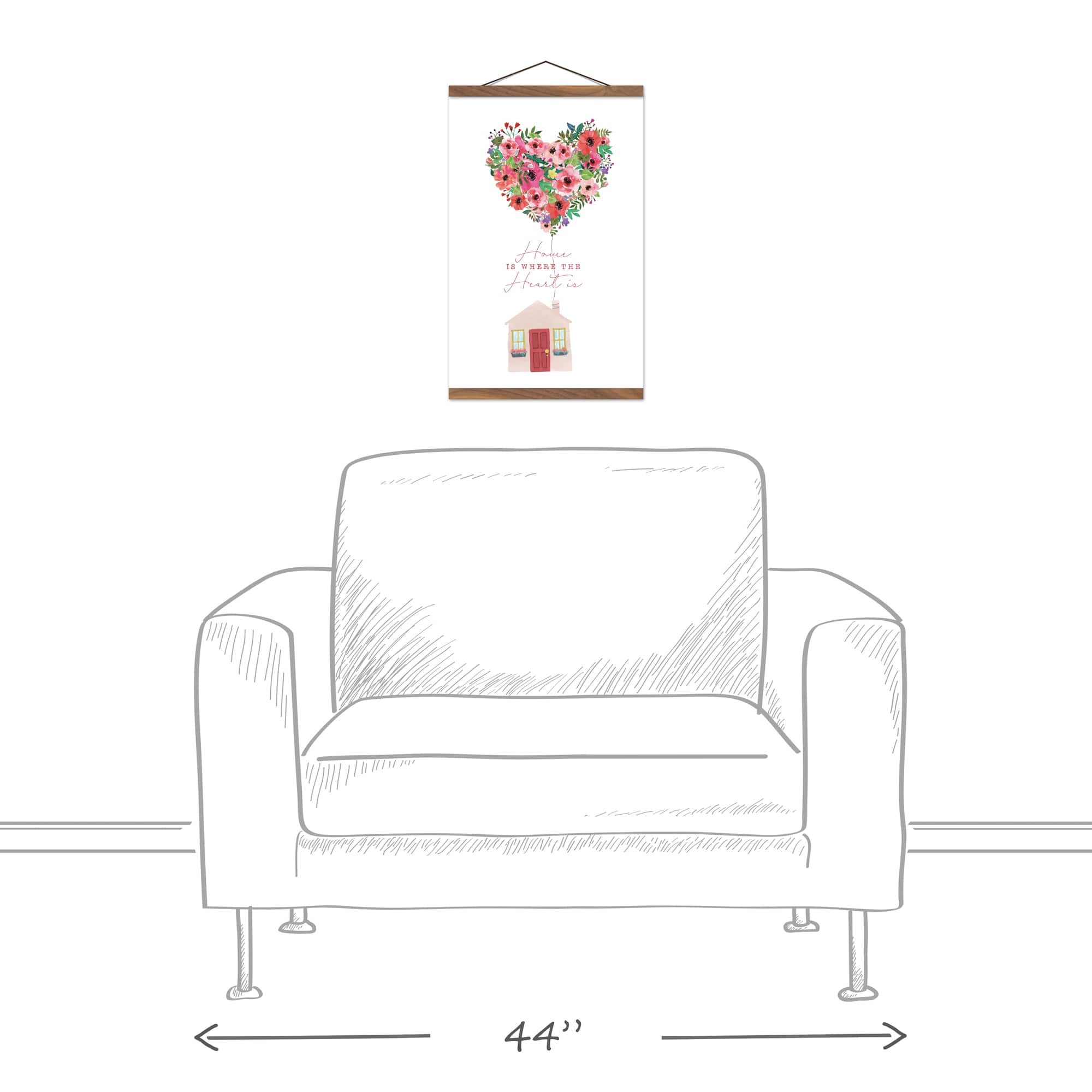 Home Where Heart Is Flower Balloon Teak Hanging Canvas Wall Art