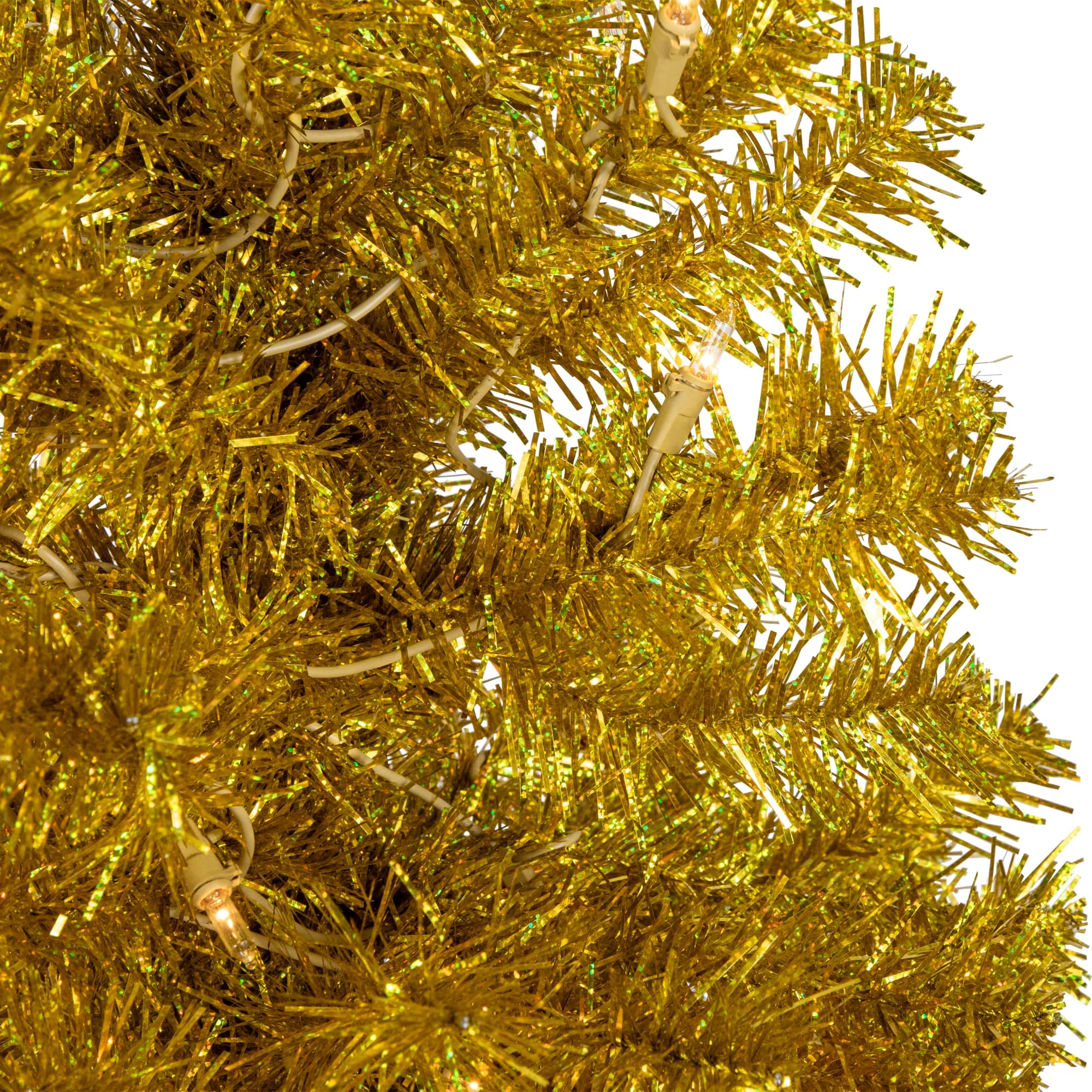 4ft. Pre-Lit Gold Iridescent Tinsel Slim Artificial Christmas Tree, Clear Lights