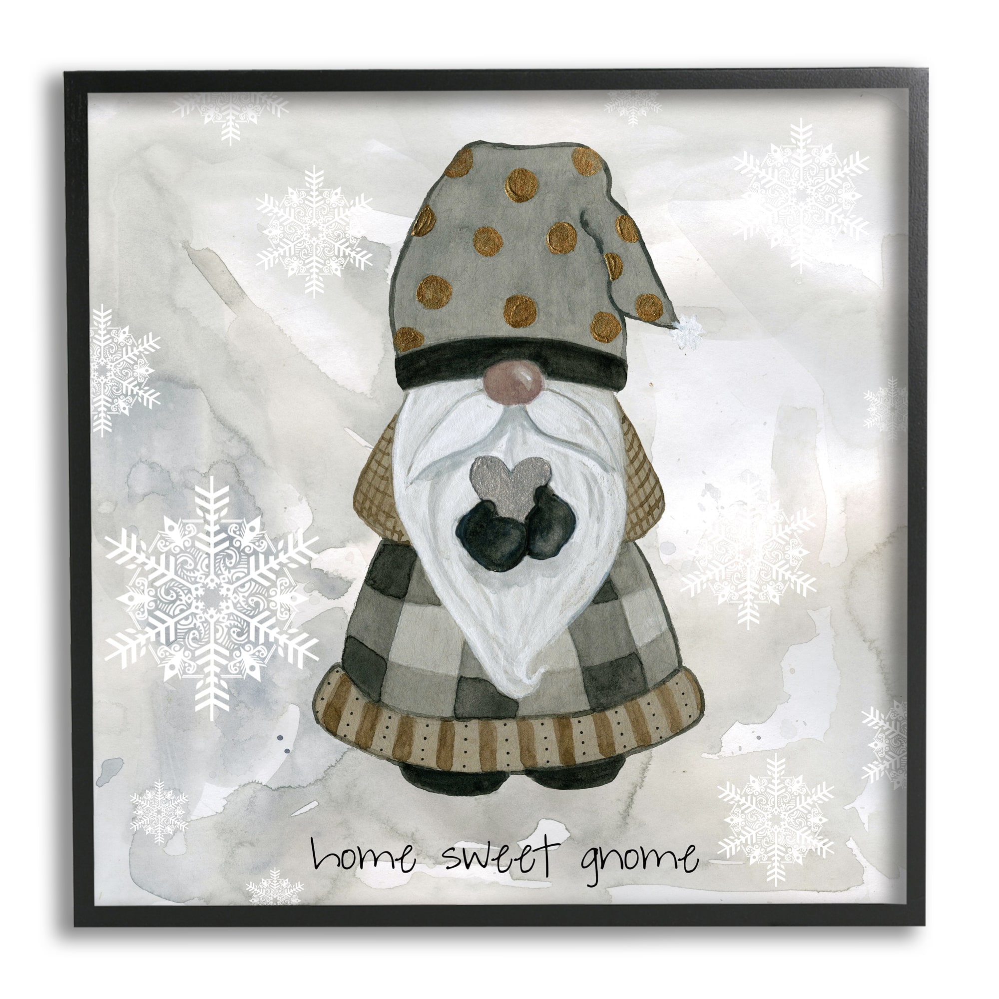 Stupell Industries Home Sweet Gnome Winter Snowflakes Framed Giclee Art