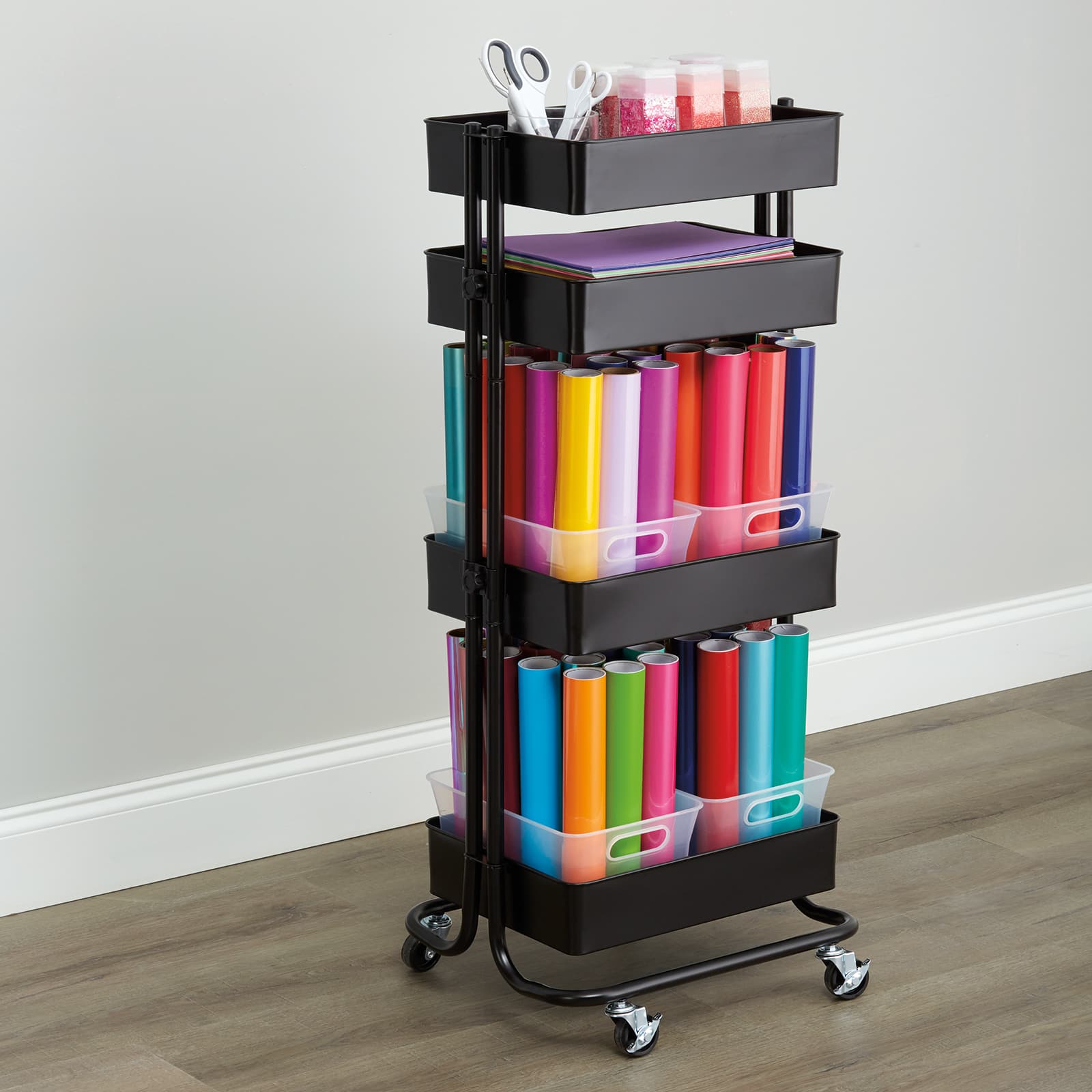 Black Lexington 4-Tier Rolling Cart by Simply Tidy™