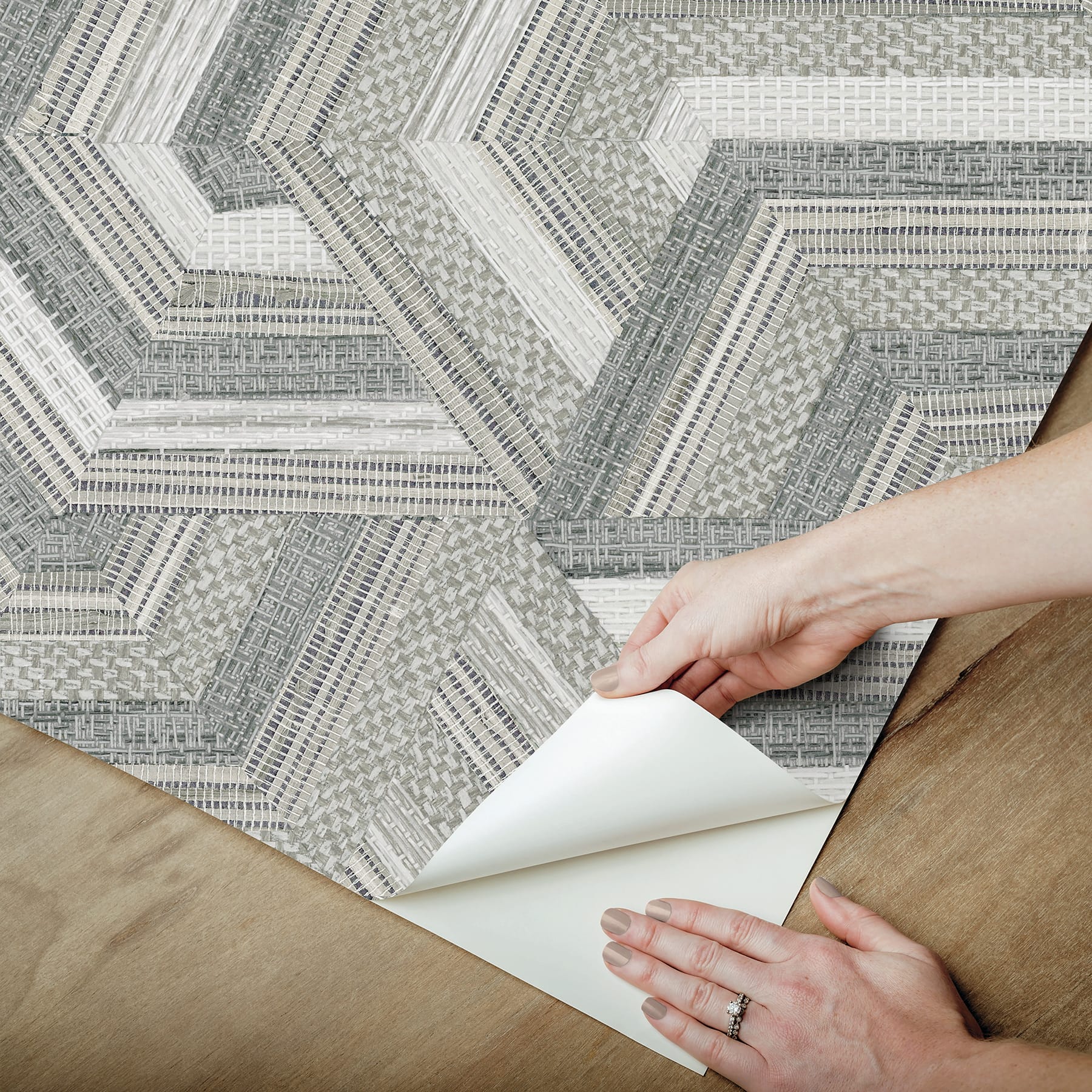 RoomMates Geo Puzzle Faux Grasscloth Peel & Stick Wallpaper