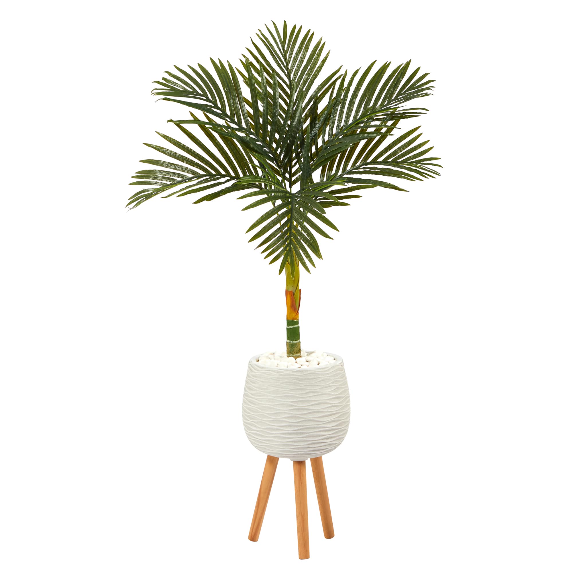 4.5ft. Golden Cane Artificial Palm Tree in White Planter with Stand