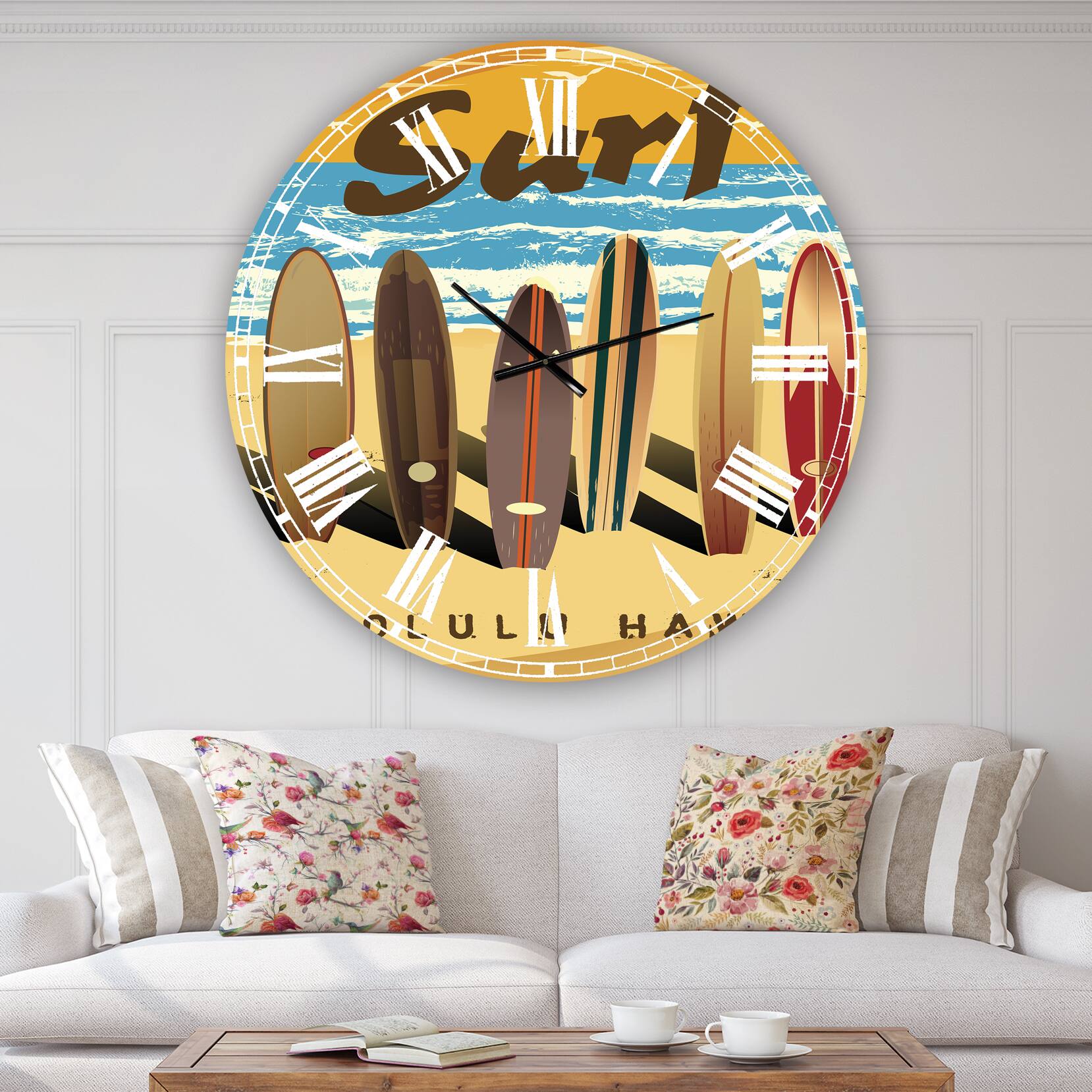 Designart 'Surfing In Honolulu Hawaii Large Nautical & Coastal Wall Clock