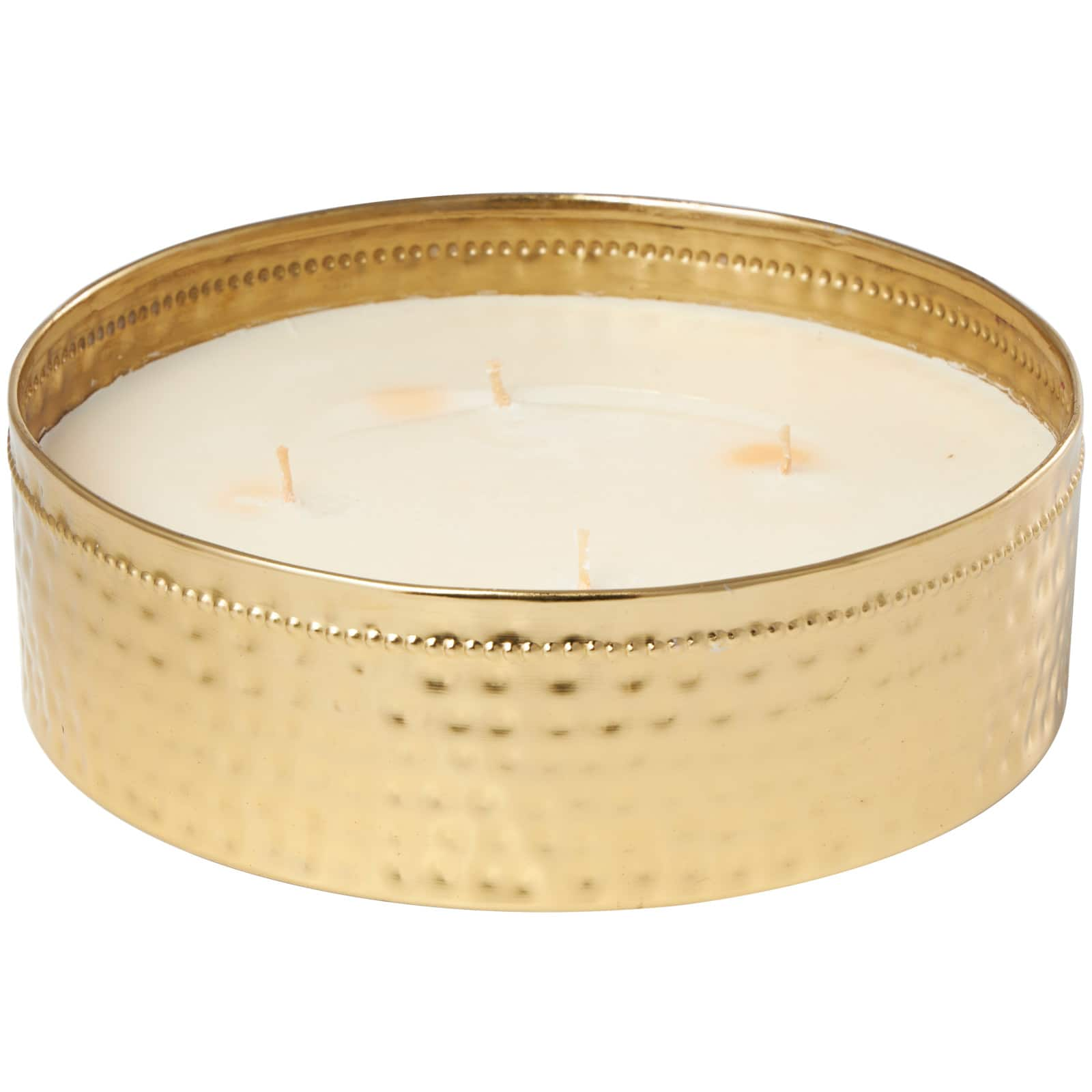 Jasmine Scented 4-Wick Candle in Wide Hammered Gold Bowl