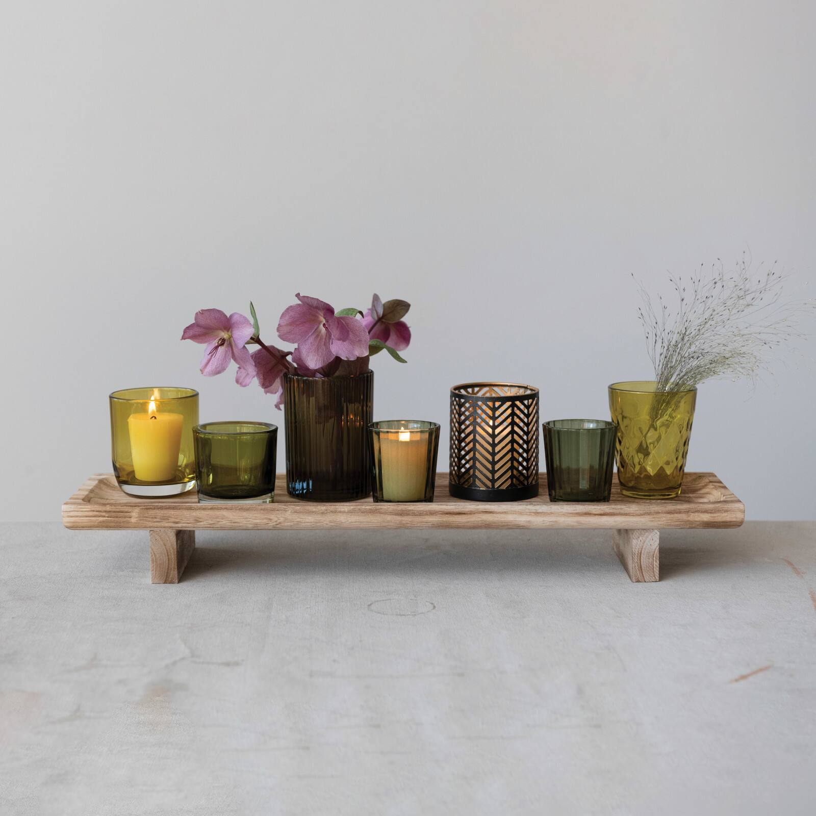 Hello Honey® Wooden Footed Tray & Votive Holder Set