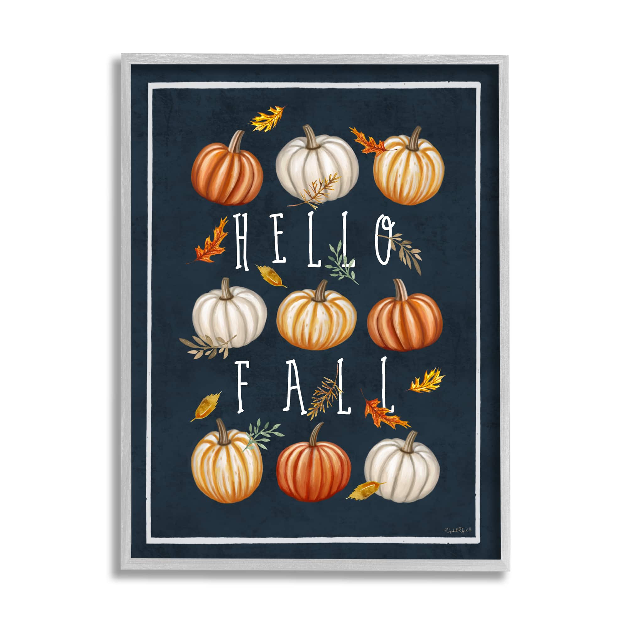 Stupell Industries Hello Fall Mixed Pumpkins Framed Giclee Art