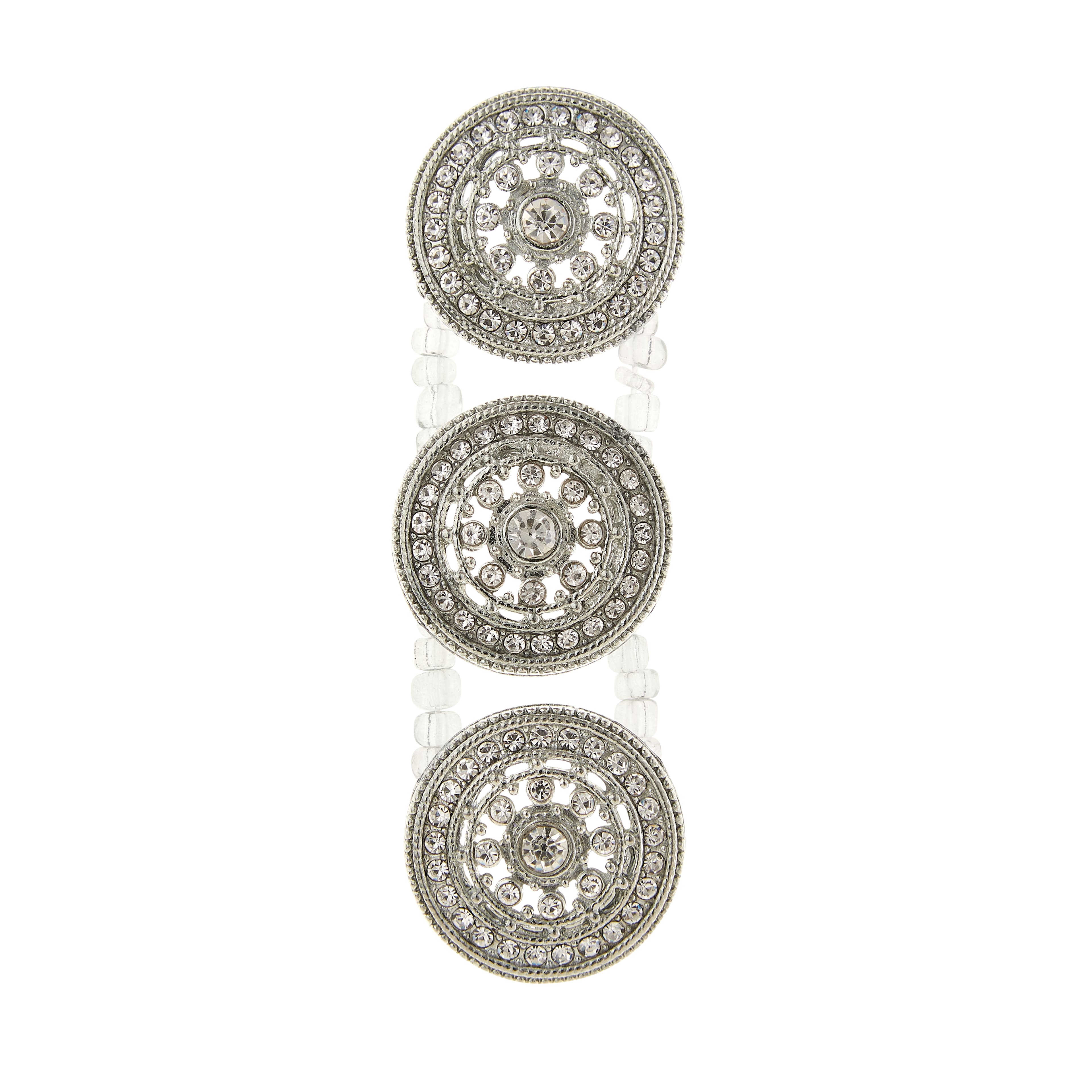 Rhodium with Clear Rhinestone Round Slider Beads, 23mm by Bead Landing™