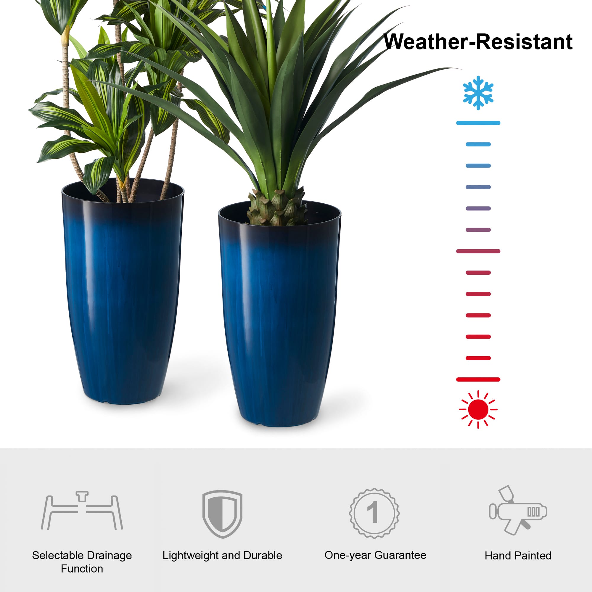 Glitzhome® 23.5" Gradient Cobalt Blue Faux Ceramic Tall Plastic Planters, 2ct.