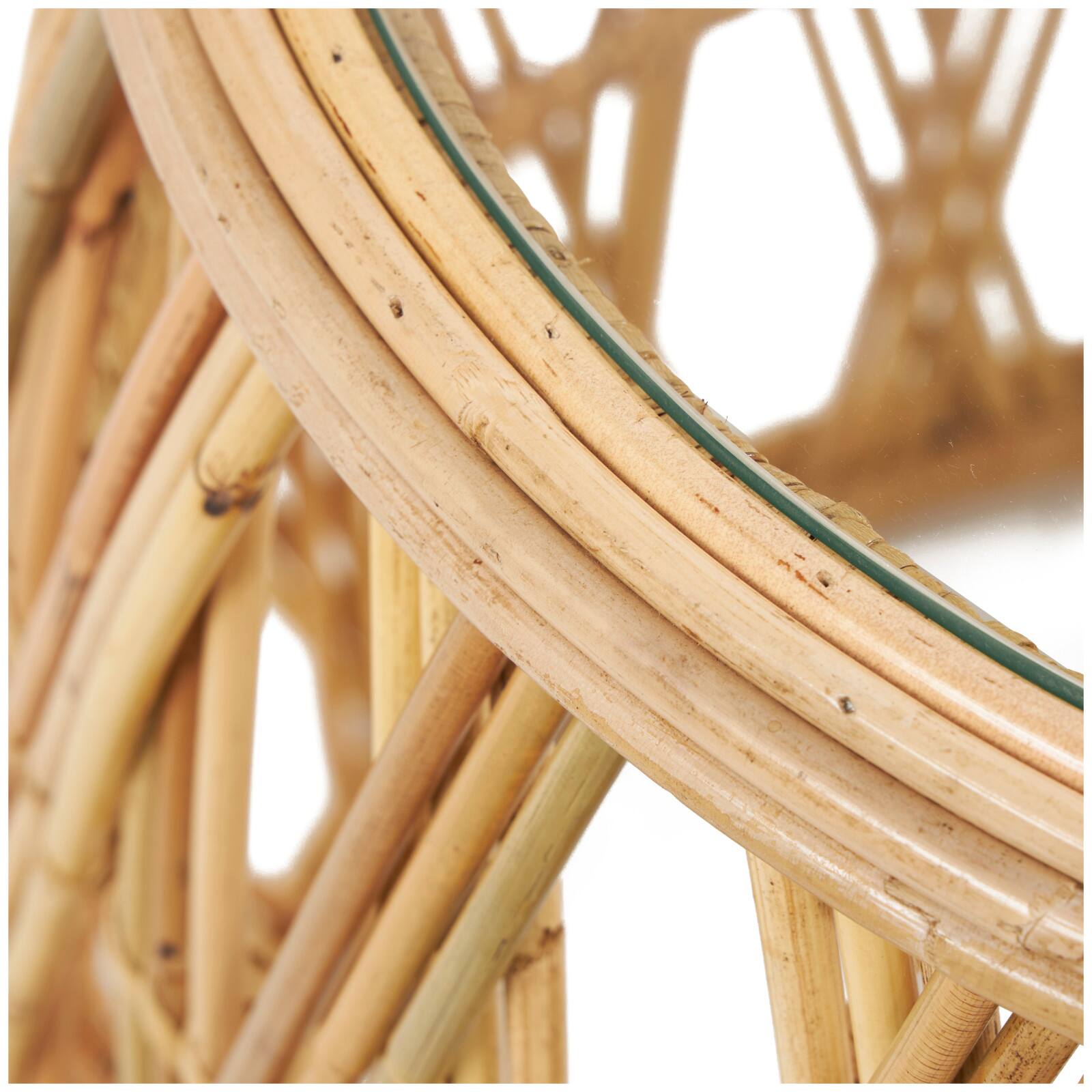 22" Brown Rattan Handmade Woven Geometric Accent Table with Glass Top