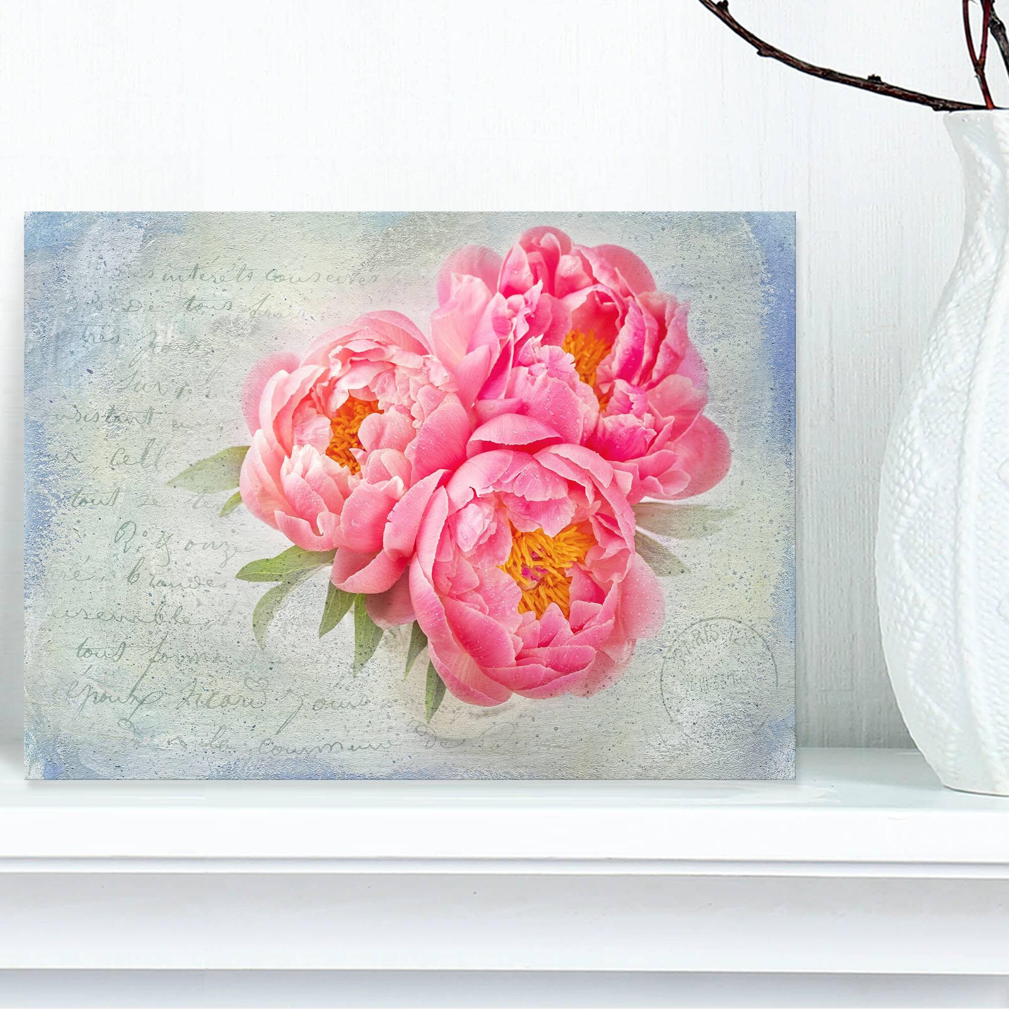 Designart - Pink Peony Flowers in White Vase - Floral Canvas Art Print