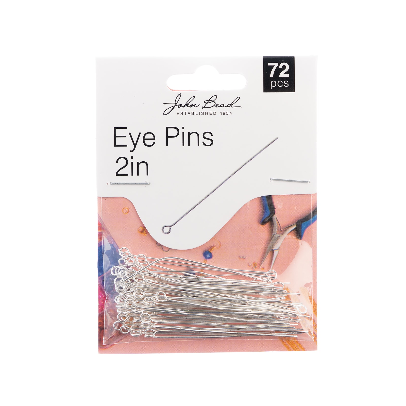 John Bead 2&#x22; Silver Eye Pins, 72ct.
