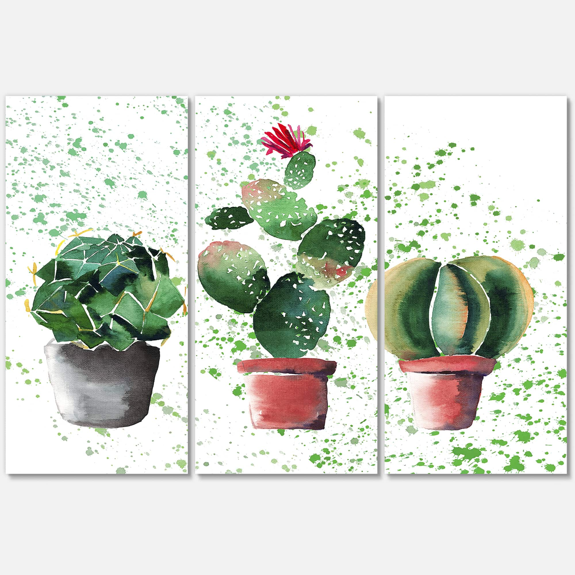 Designart - Three Cacti In Clay Pots - Traditional Canvas Wall Art Print