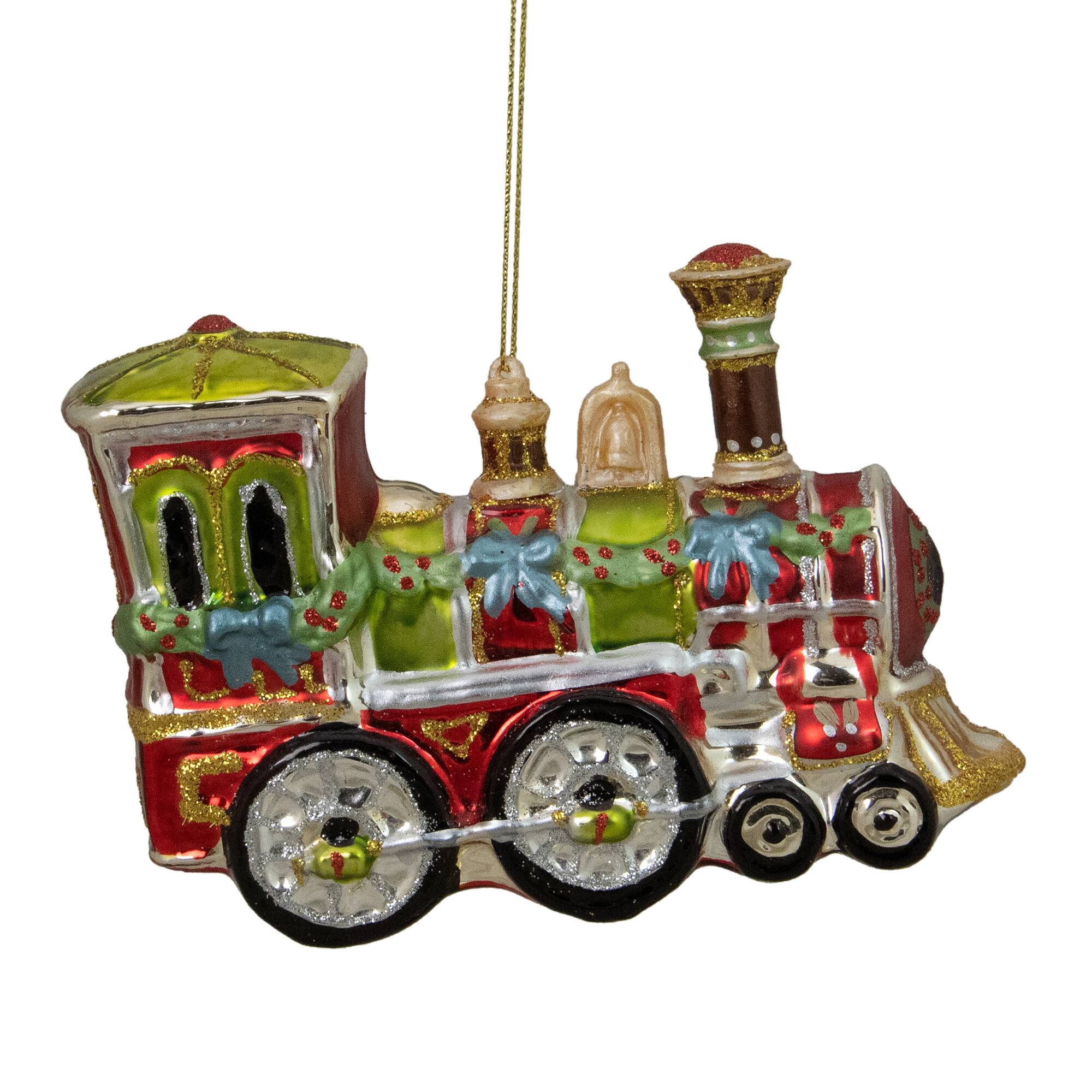5.5&#x22; Red &#x26; Green Contemporary Train Christmas Ornament