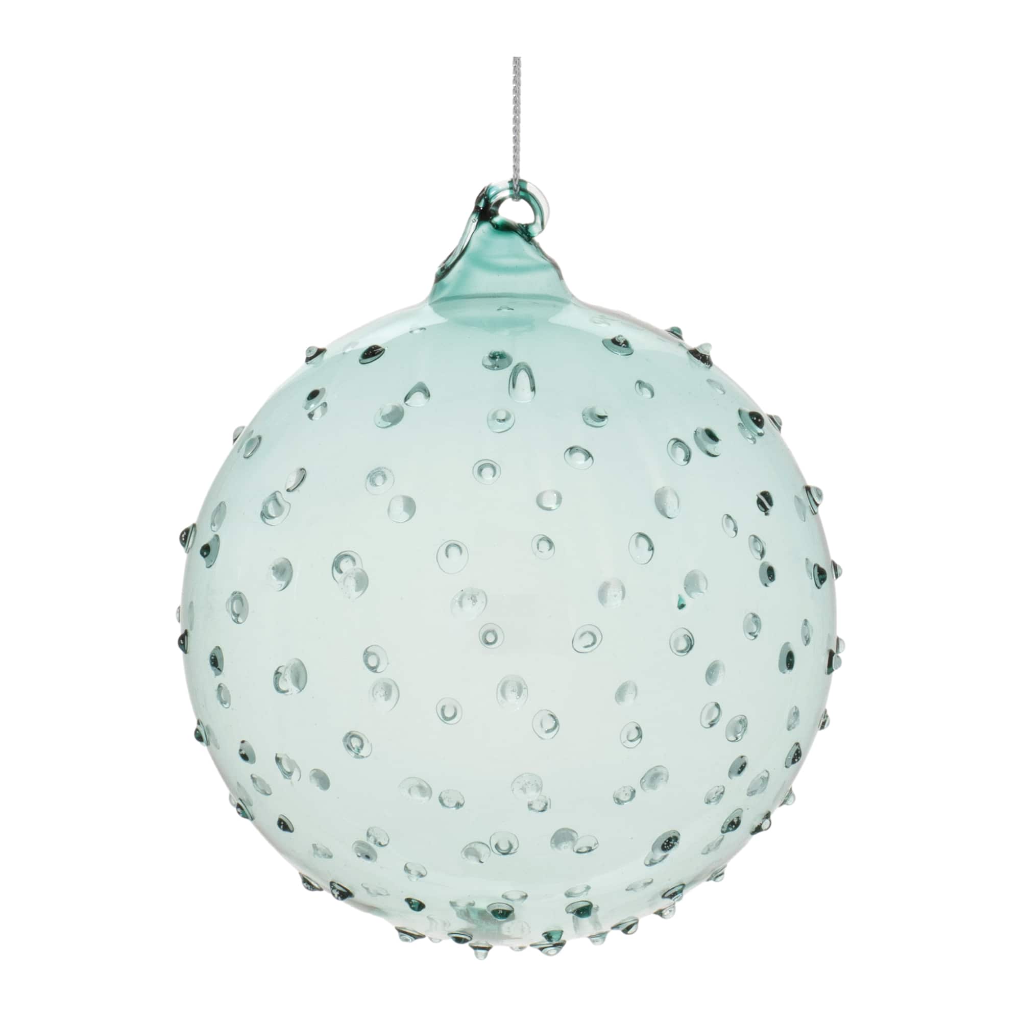 Blue Hobnail Textured Glass Ball Ornament Set