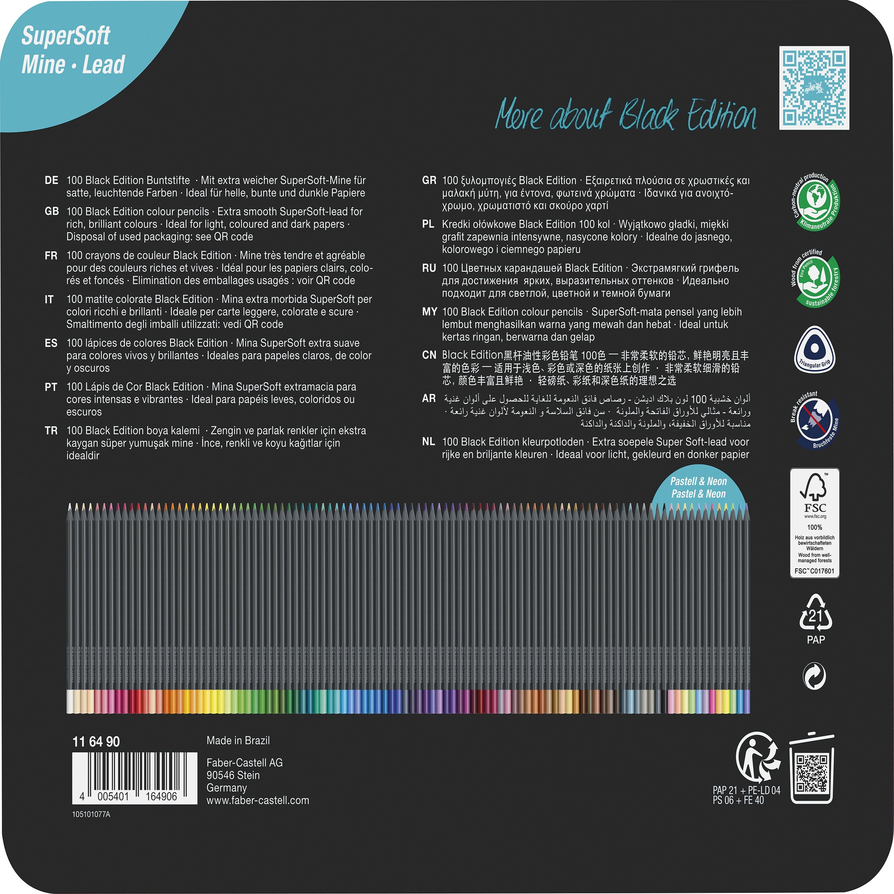 Faber-Castell&#xAE; 100 Color Black Edition Colored Pencil Tin Set