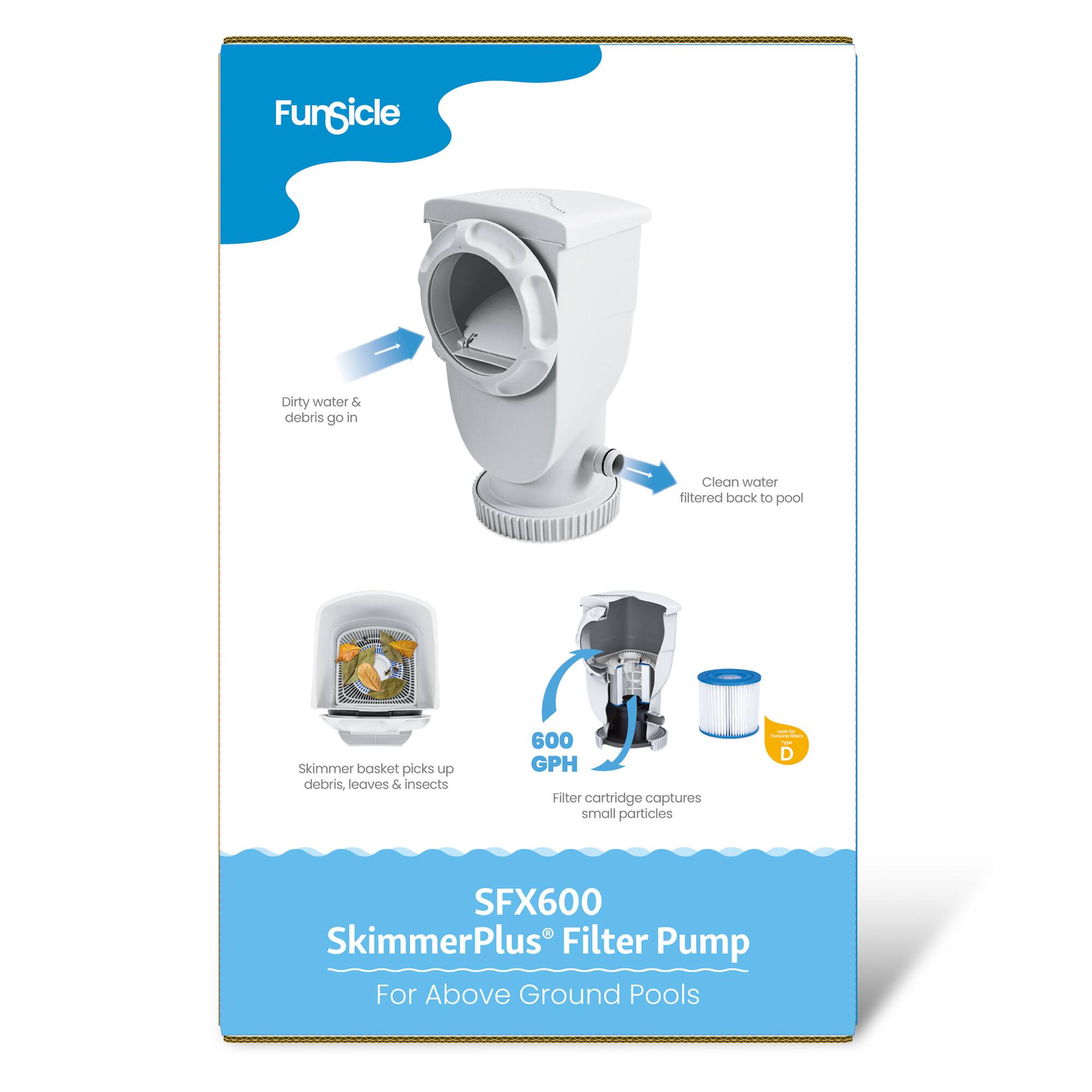 Funsicle SFX600 SkimmerPlus Filter For Above Ground Swimming Pool Pump 