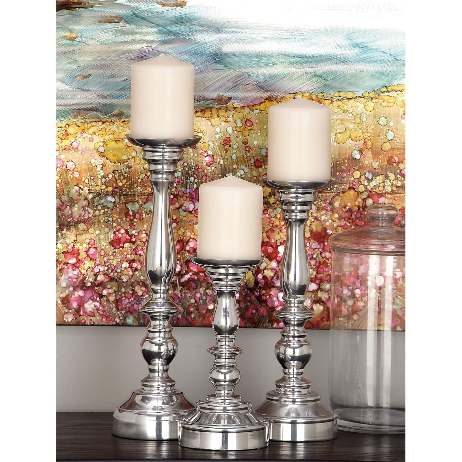 Silver Aluminum Traditional Pillar Candle Holder