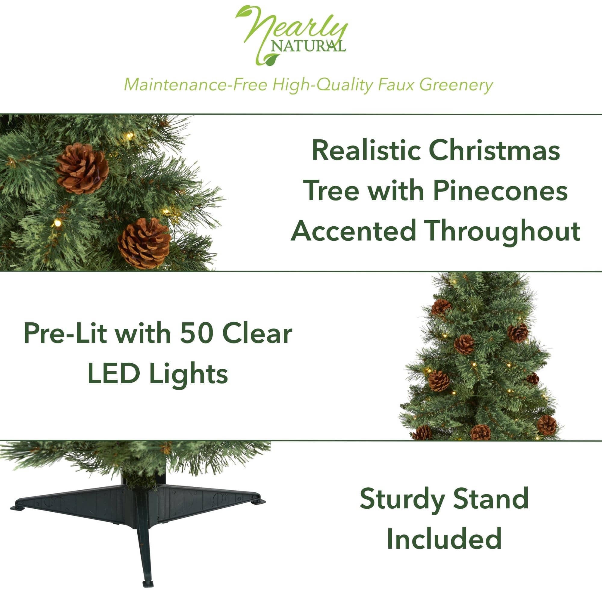 3ft. Pre-Lit White Mountain Pine &#x26; Pinecones Artificial Christmas Tree with Clear LED Lights