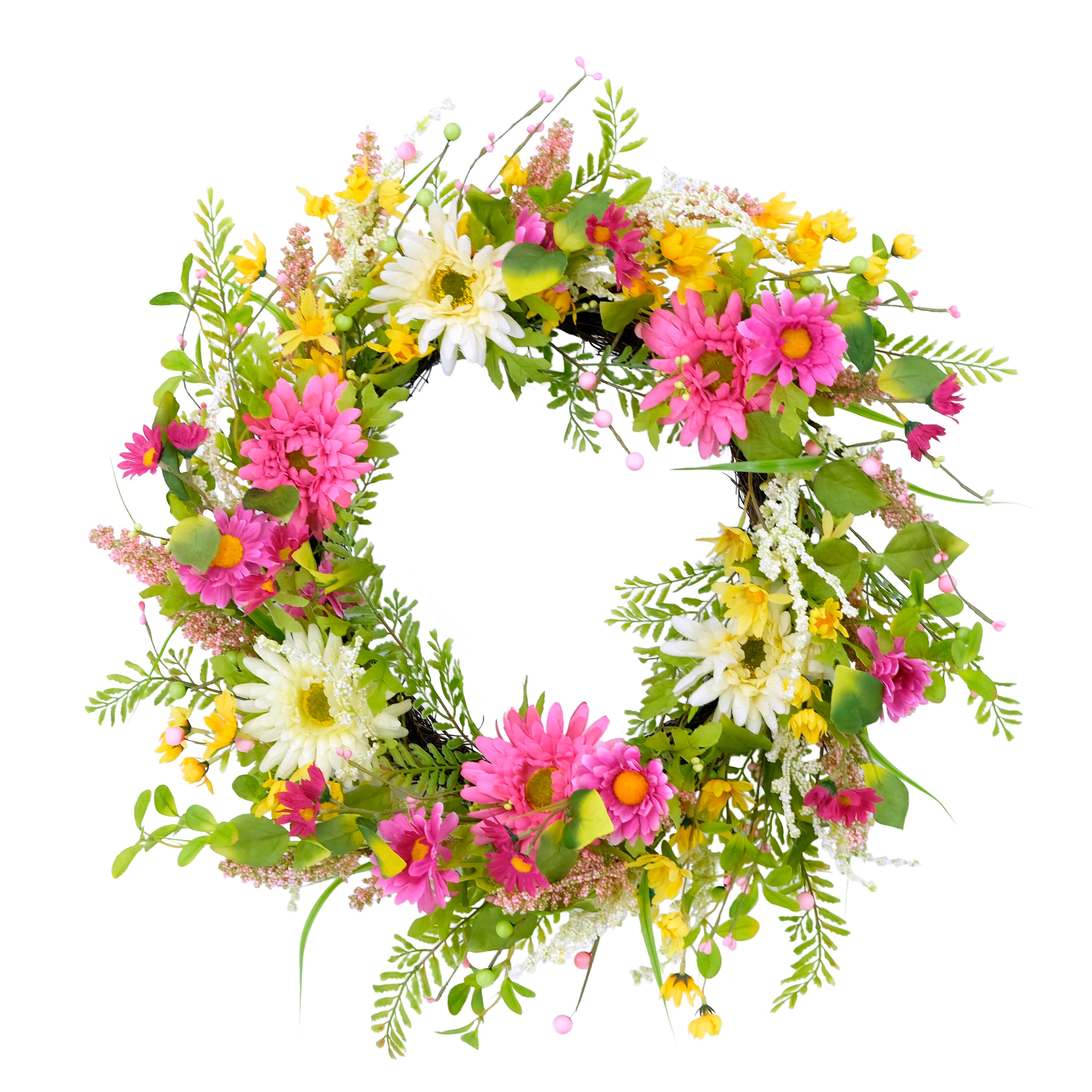 6 Pack: 24&#x27;&#x27; Multicolored Chrysanthemum Floral Spring Wreath