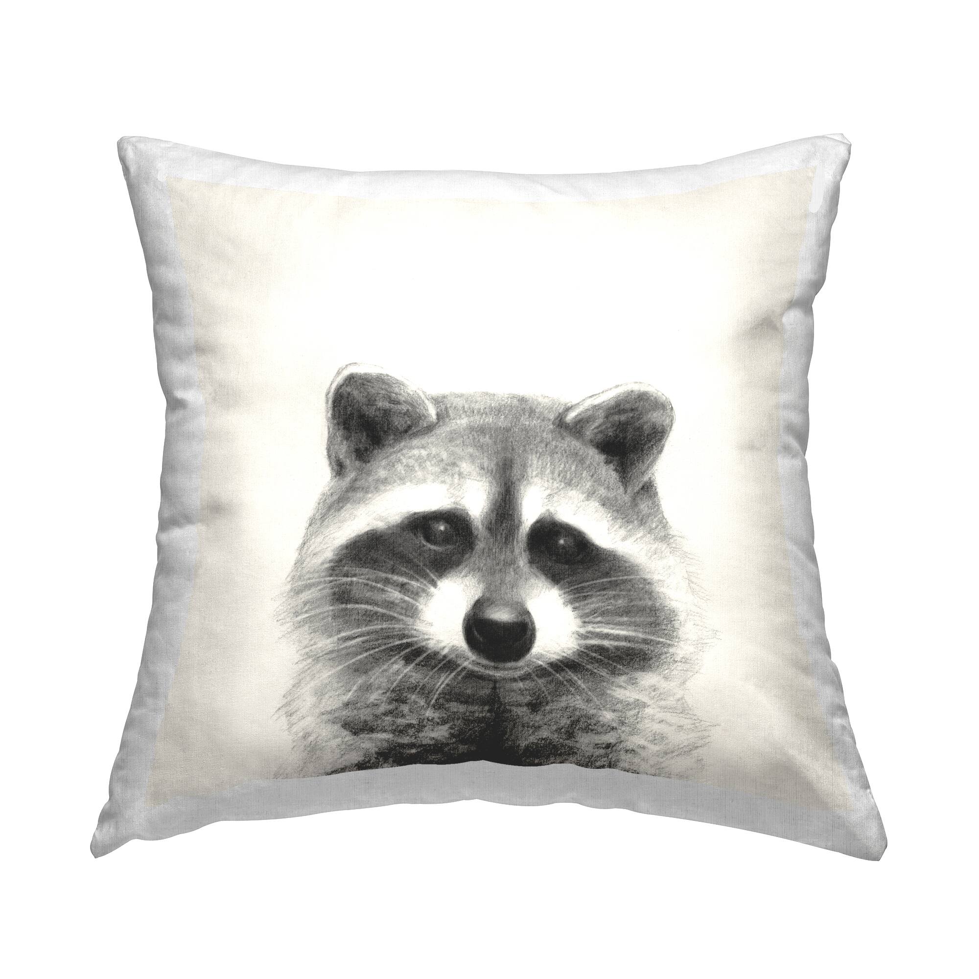 Stupell Industries Raccoon Portrait Soft Grey Illustration Throw Pillow 18" x 18"