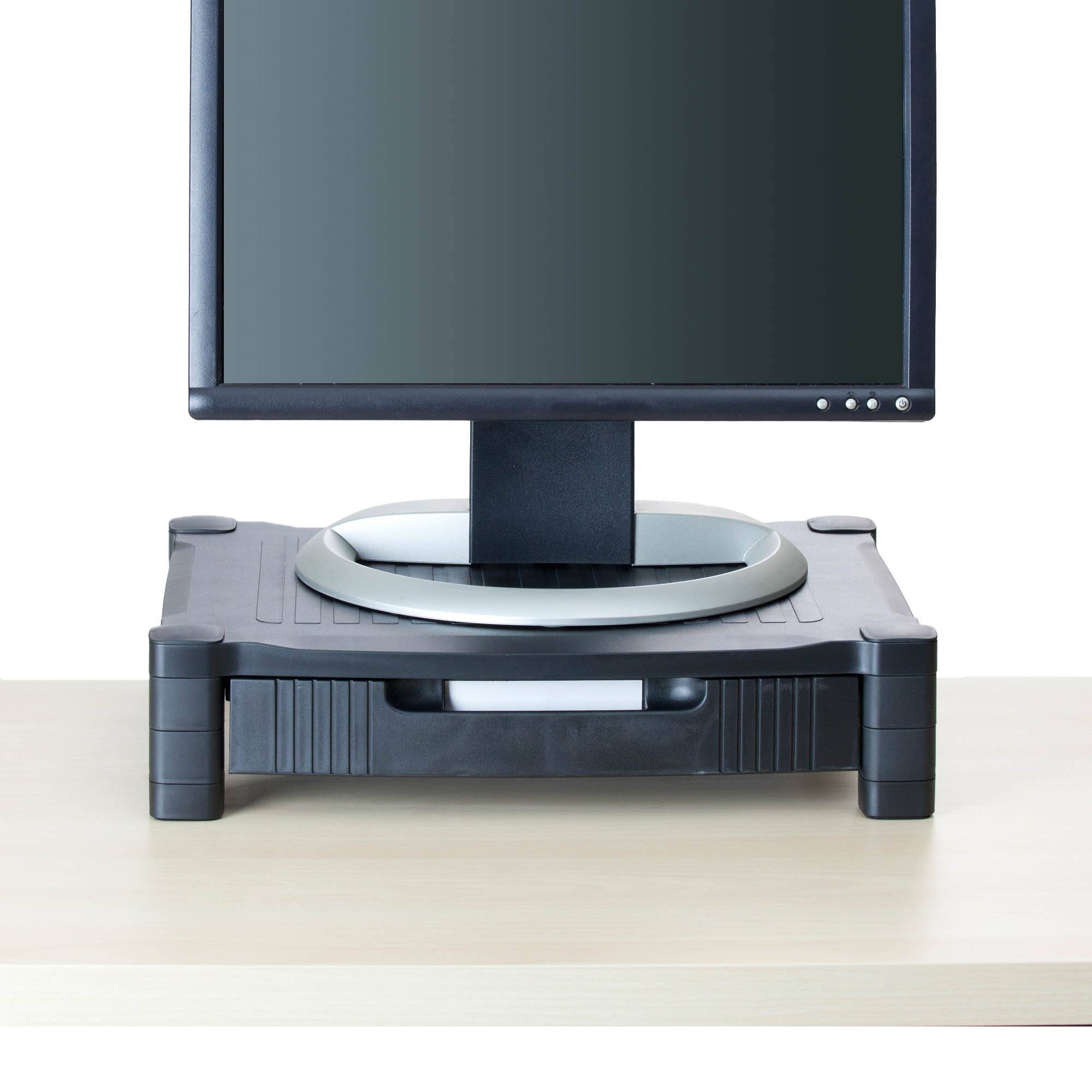 Mind Reader Black Monitor Stand Riser With Drawer Storage