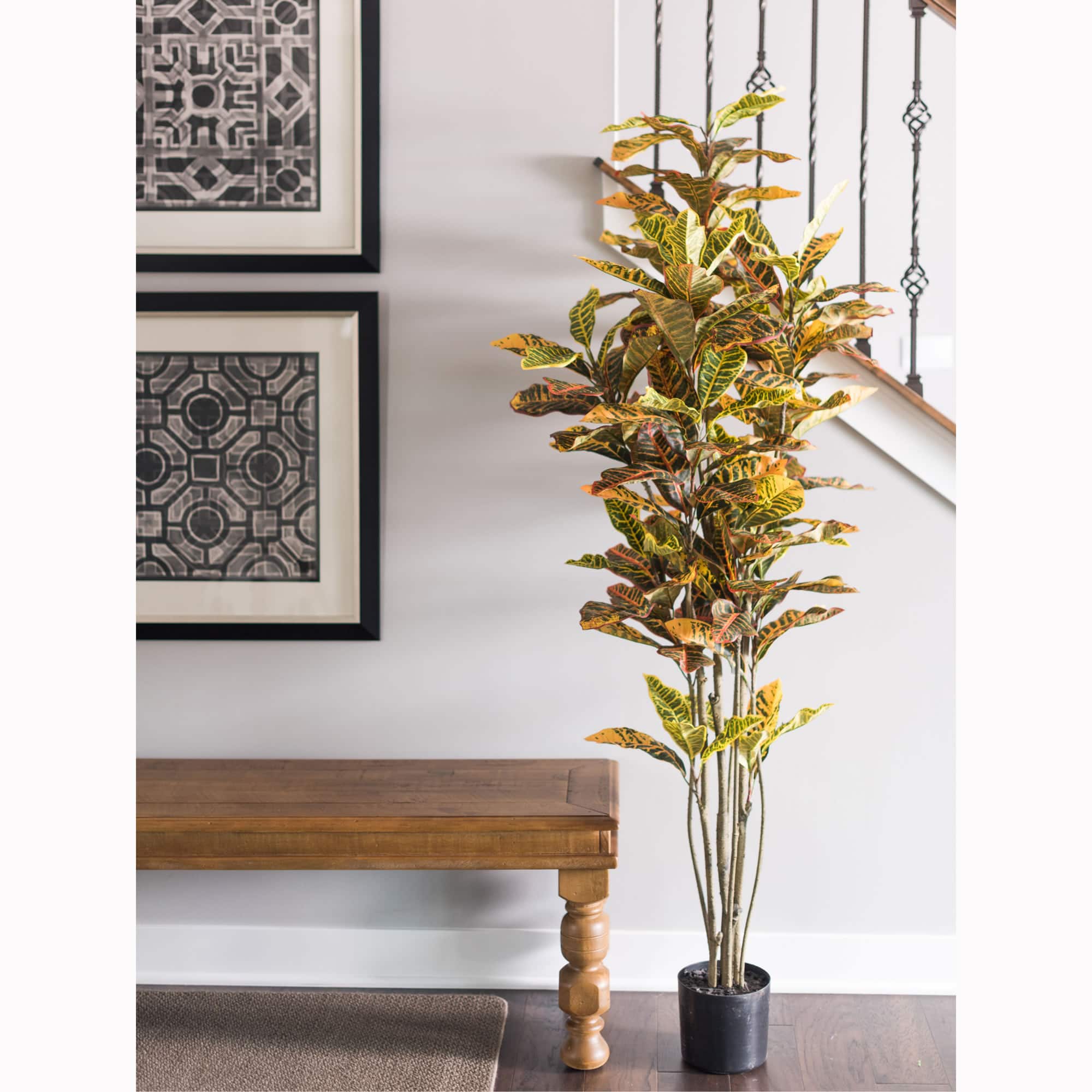 6ft. Potted Artificial Green & Orange Croton Tree