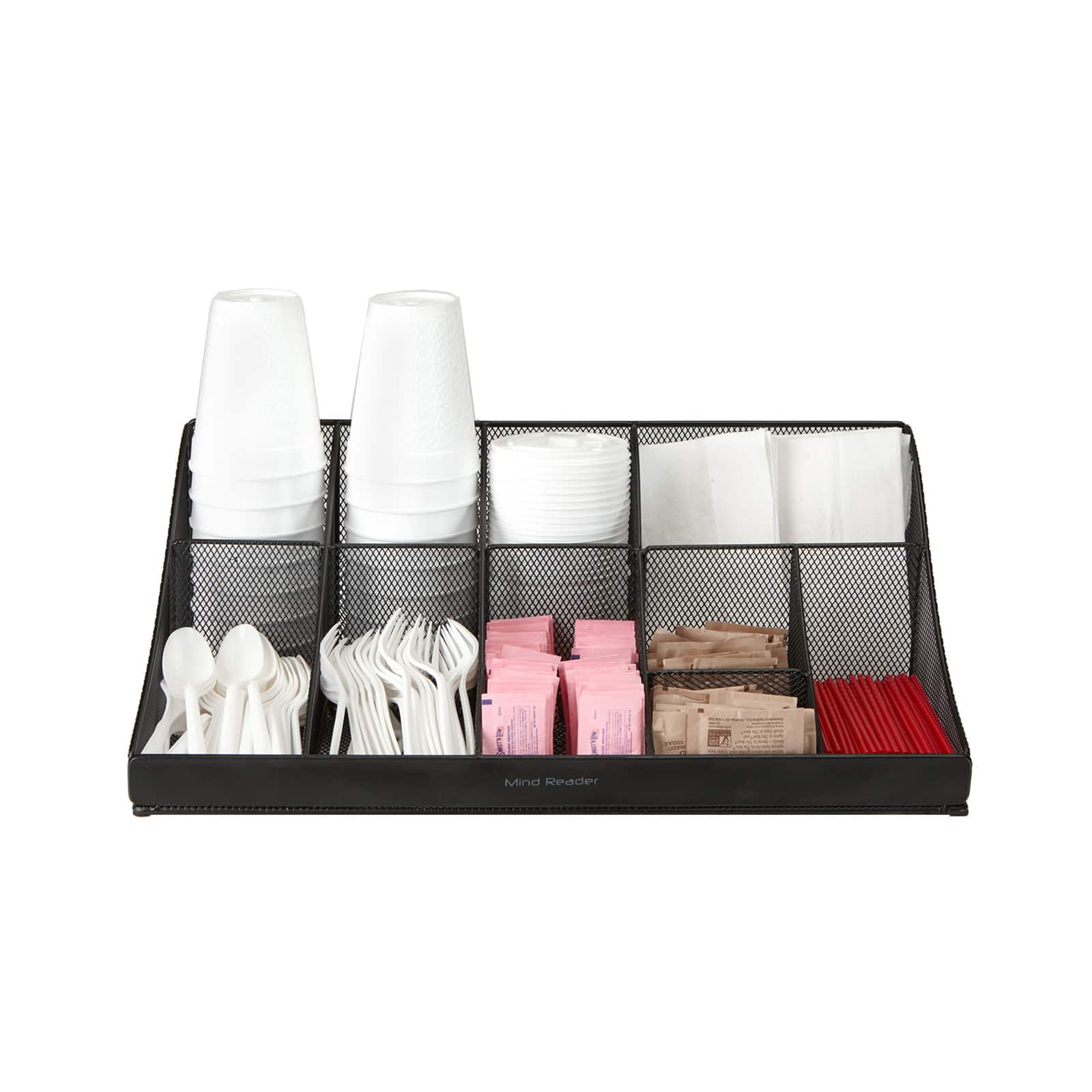 Mind Reader Black 11 Compartment Breakroom Coffee and Condiment Organizer