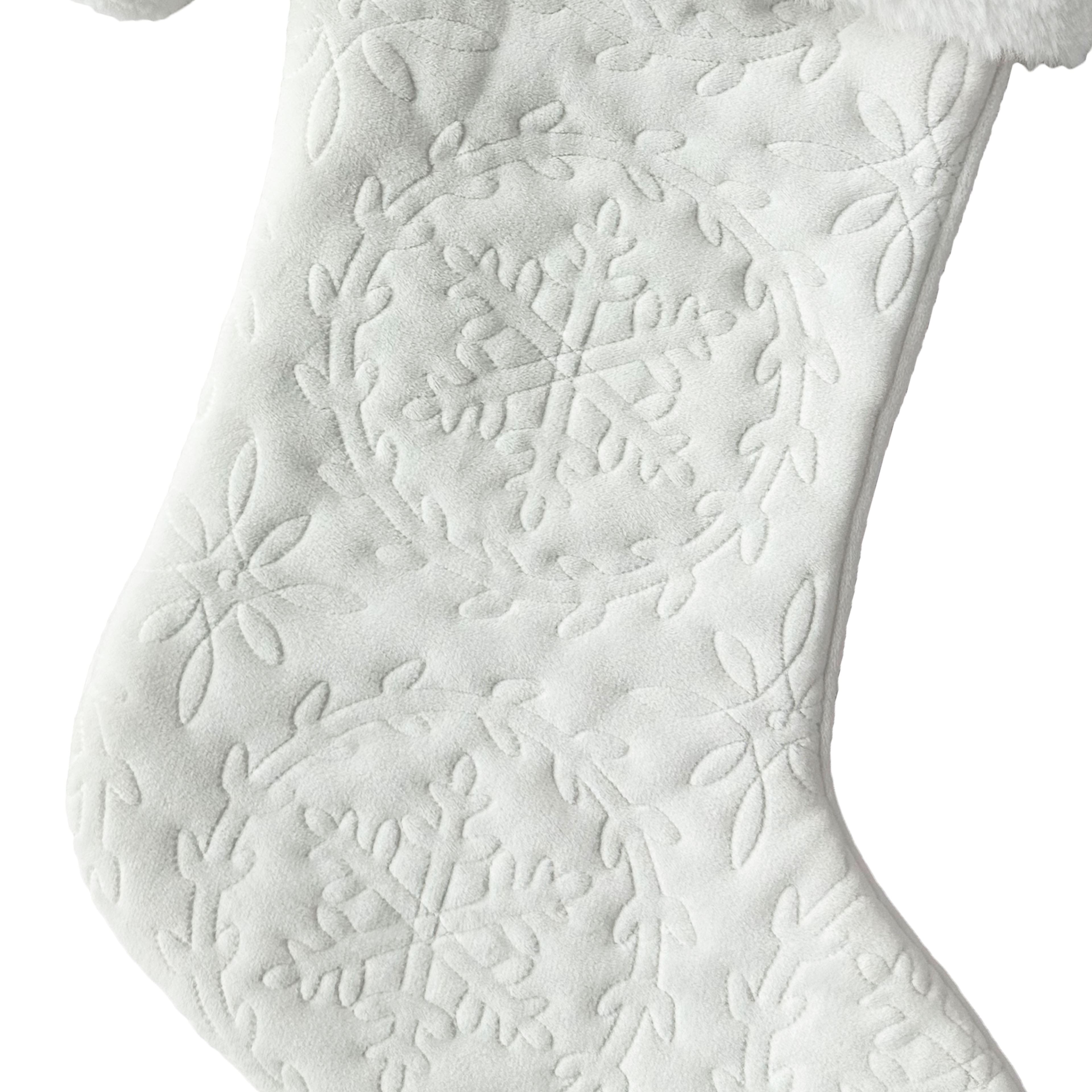 18&#x22; White Embroidered Snowflake Stocking with Faux Fur Cuff by Ashland&#xAE;