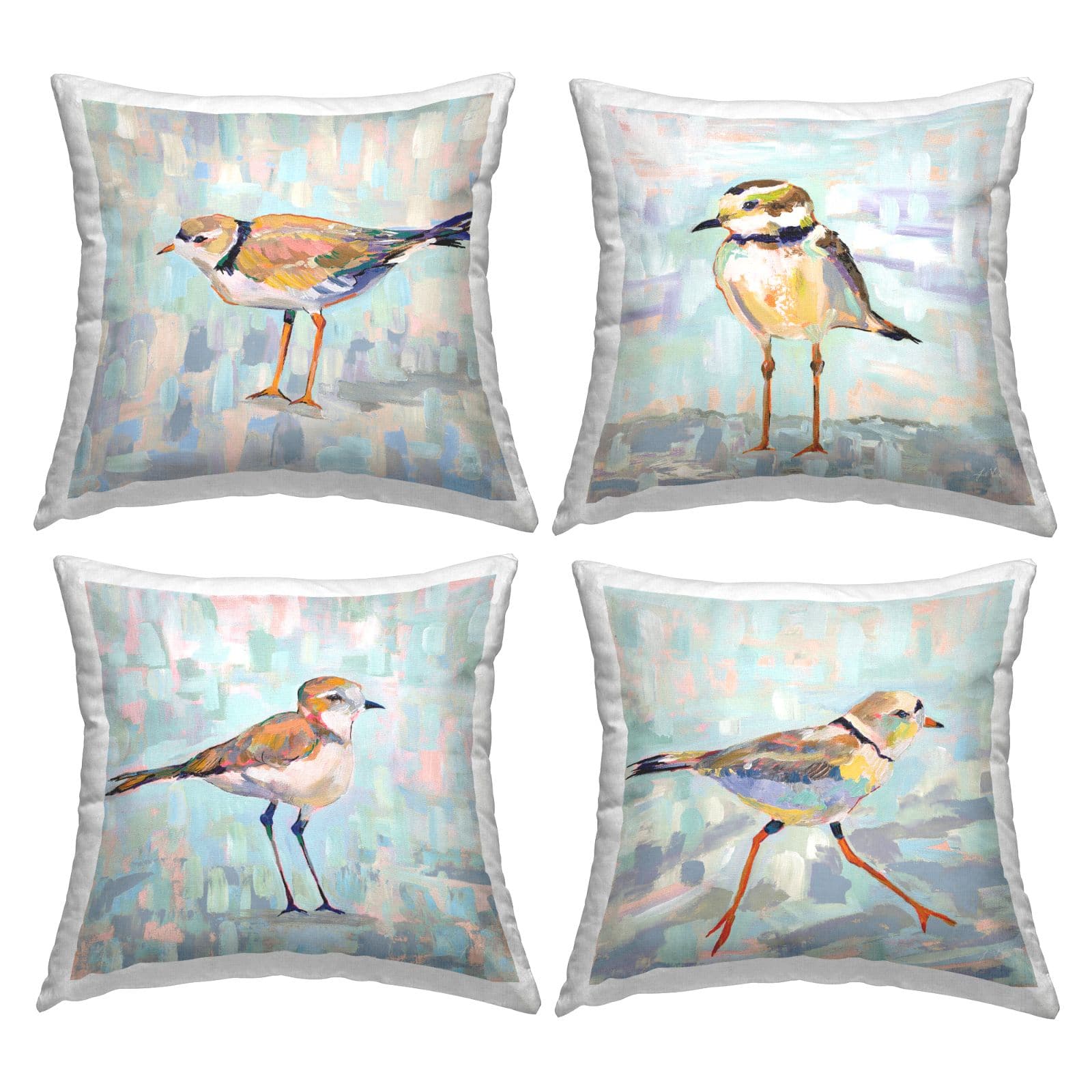Stupell Industries Little Birds Abstract Pastel Background Nature 4 Pillow Set, 18" x 18"