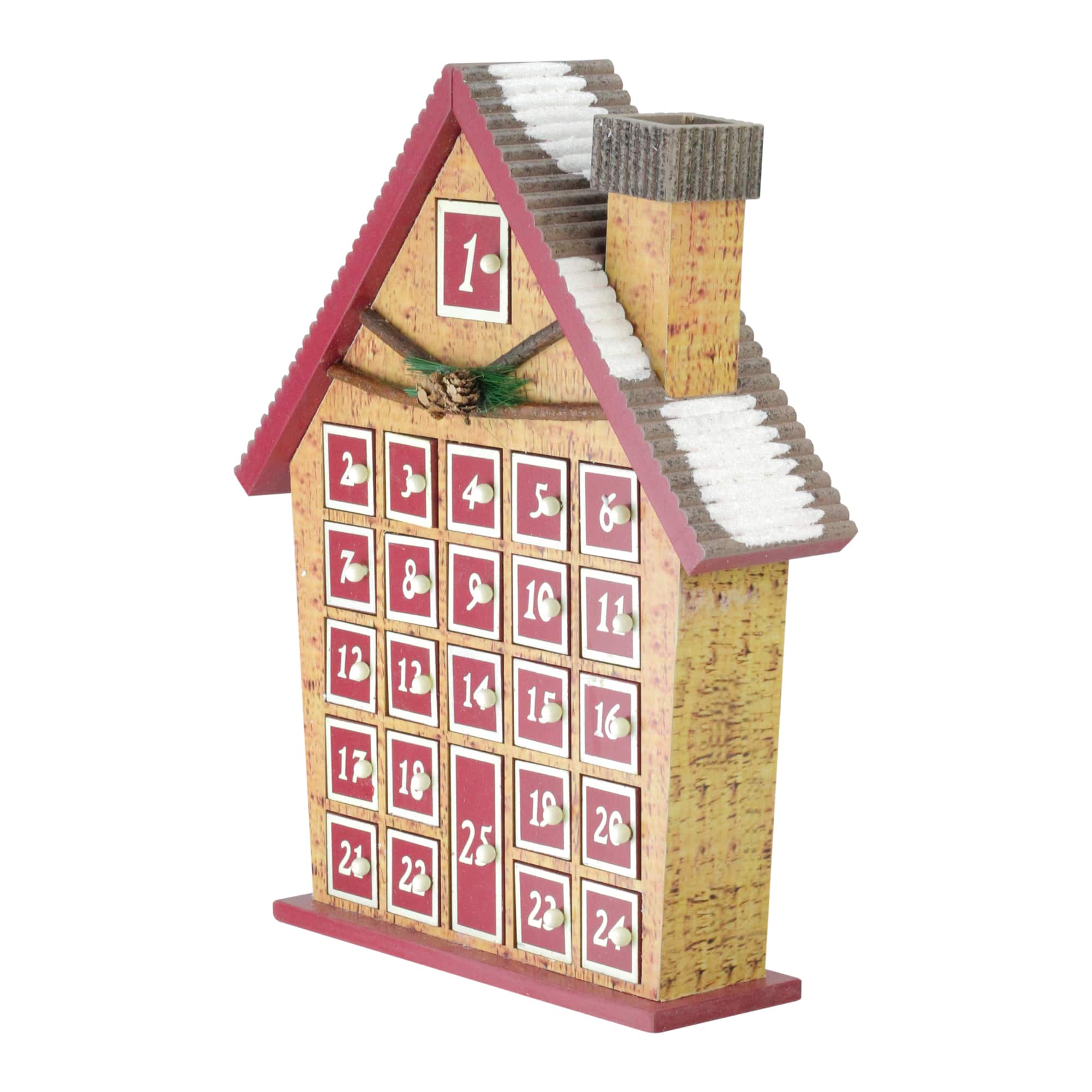 15&#x22; Red &#x26; Beige House with Advent Calendar Tabletop Decoration