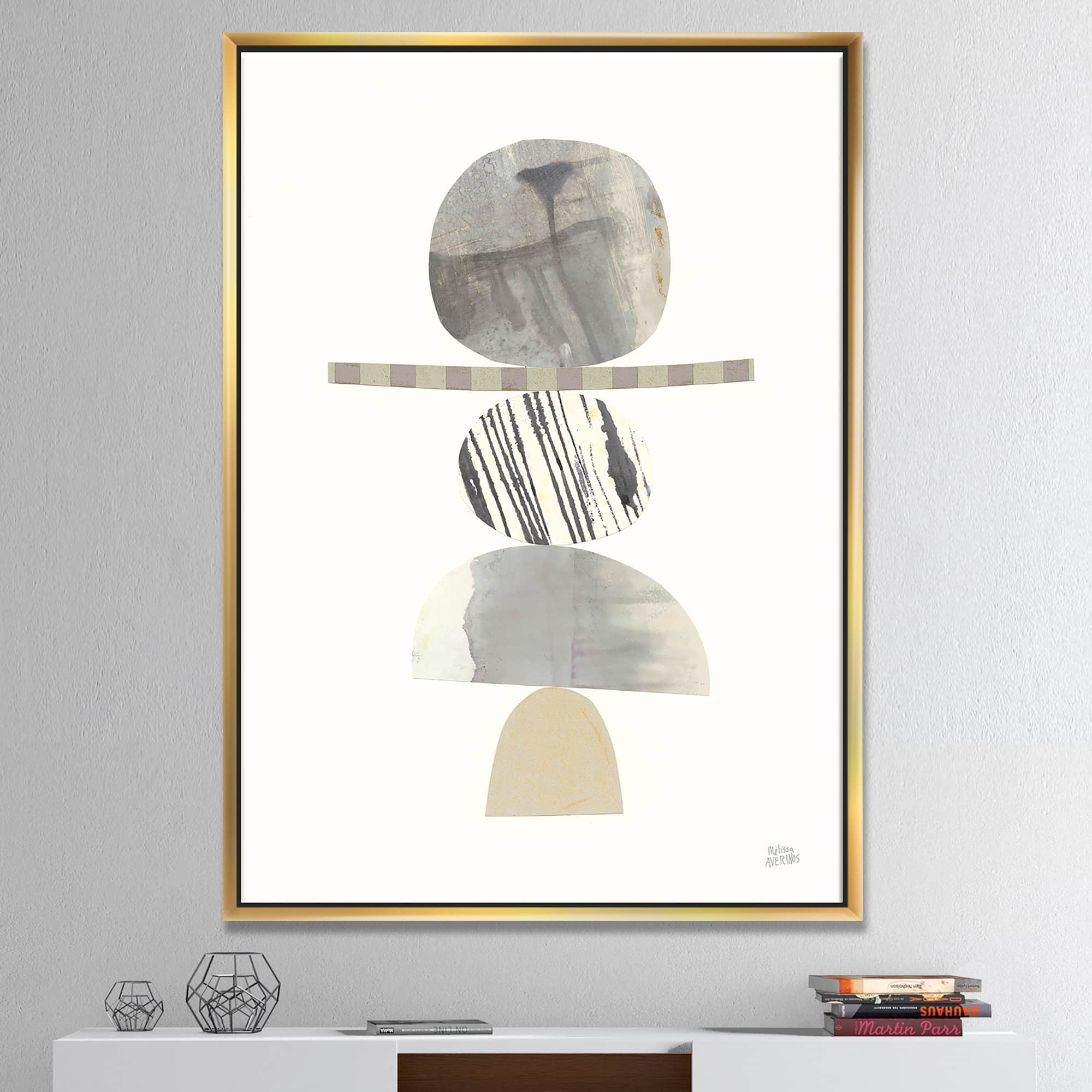 Designart - Geometric Balance Neutral I - Shabby Chic Canvas in Gold Frame
