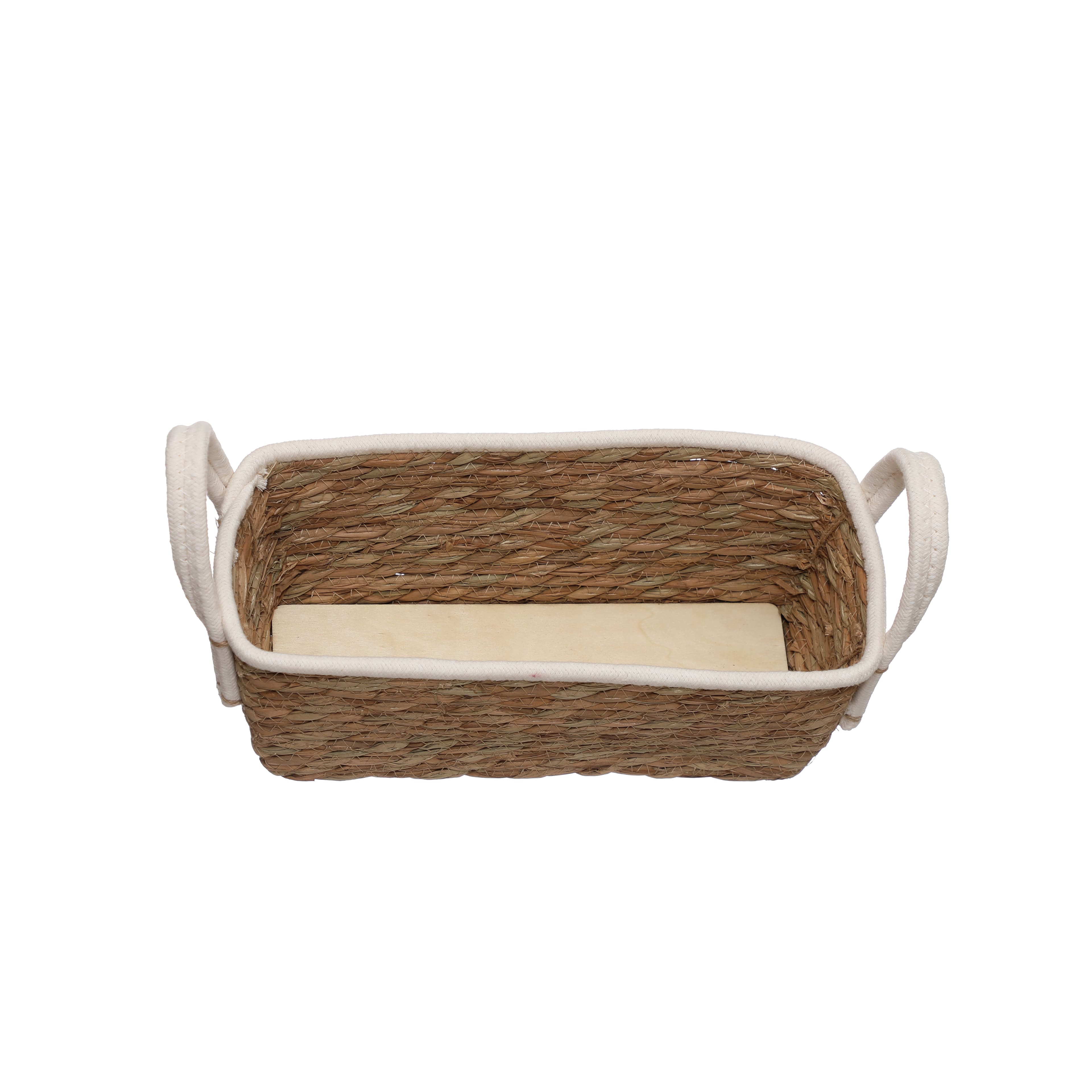 Large Natural Grass Rope Basket with White Fabric Handles by Ashland&#xAE;
