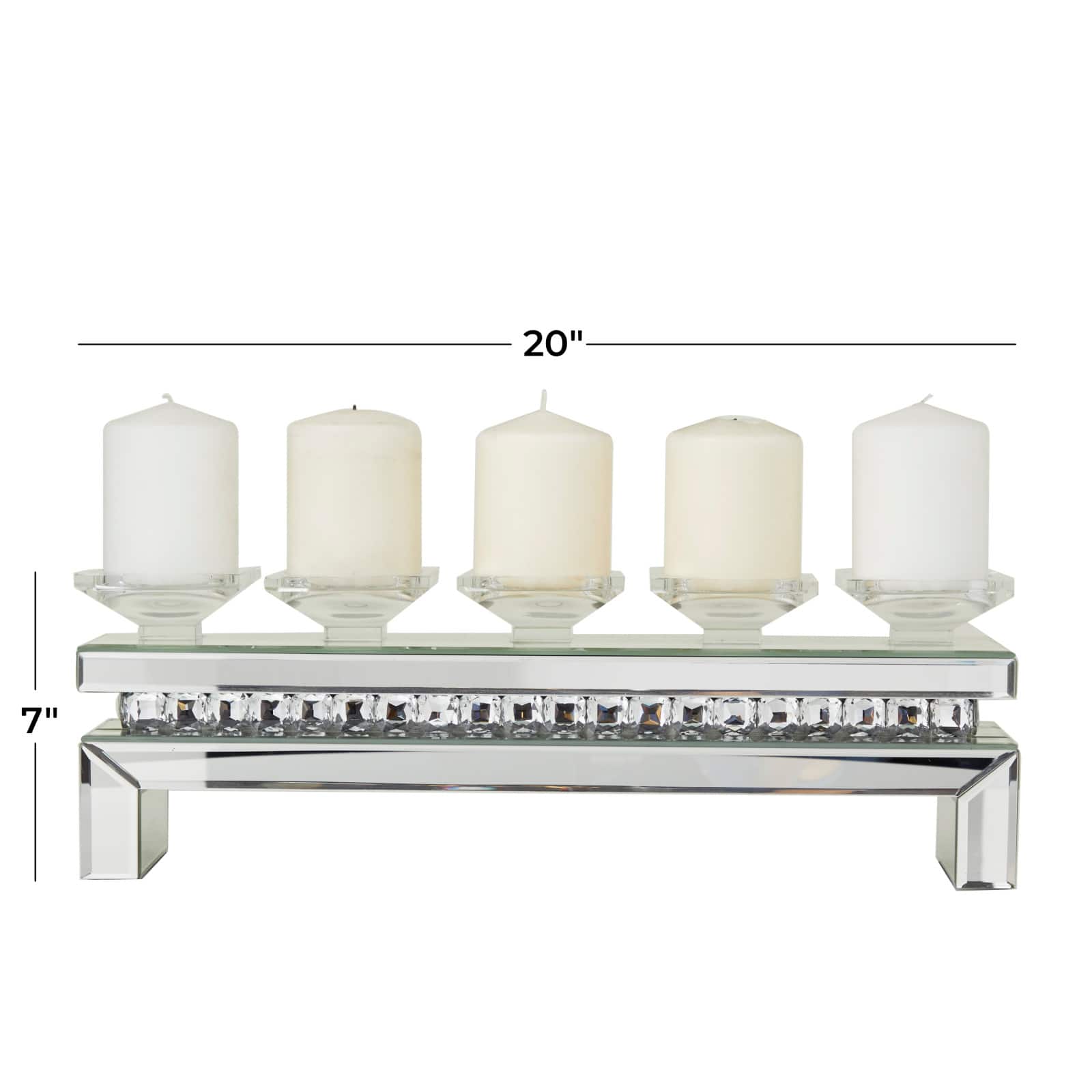 Set of 3 Silver MDF Glam Candle Holder, 7&#x22; x 20&#x22; x 4&#x22;